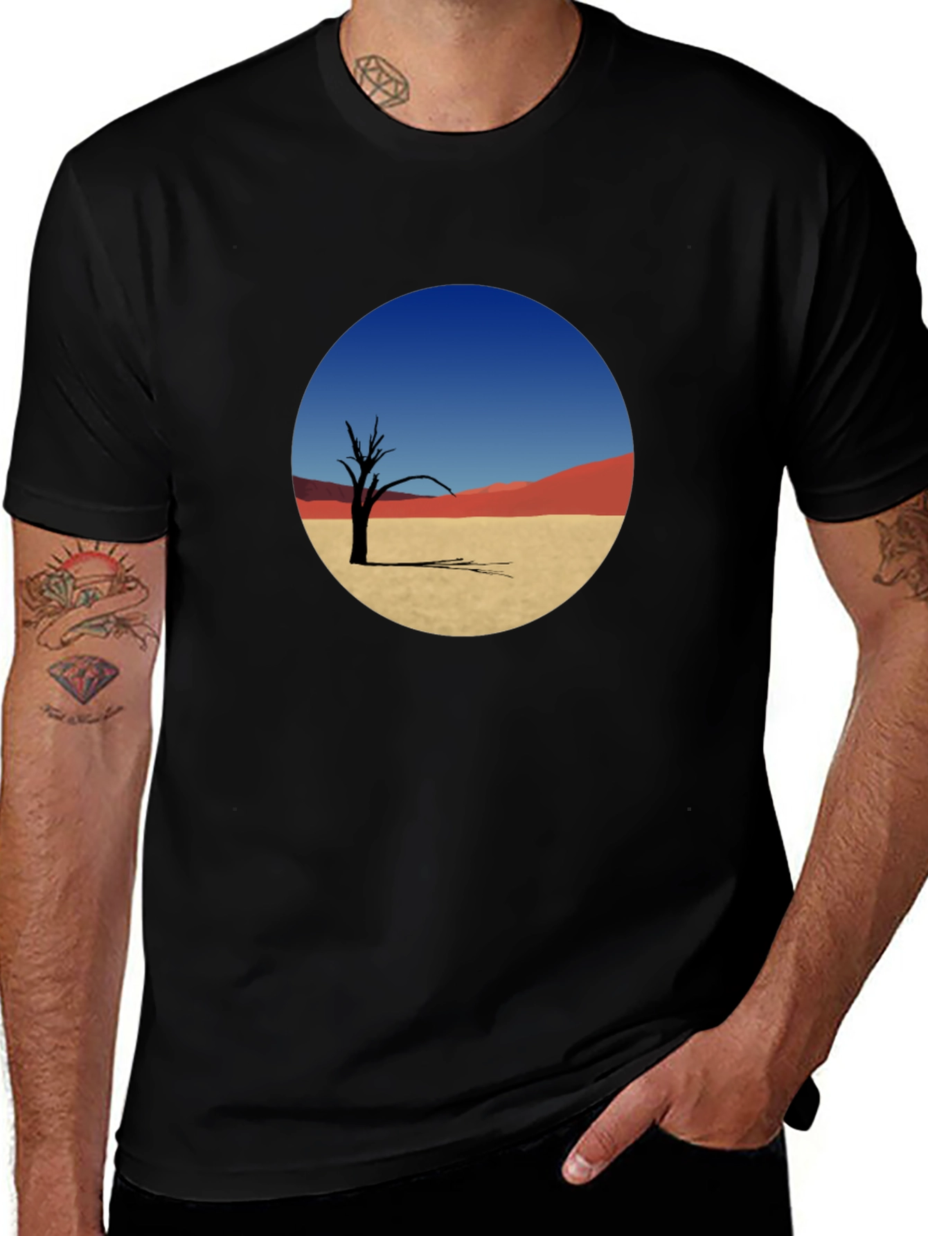 Desert Landscape Graphic Tee - Unique Mens Black T-Shirt