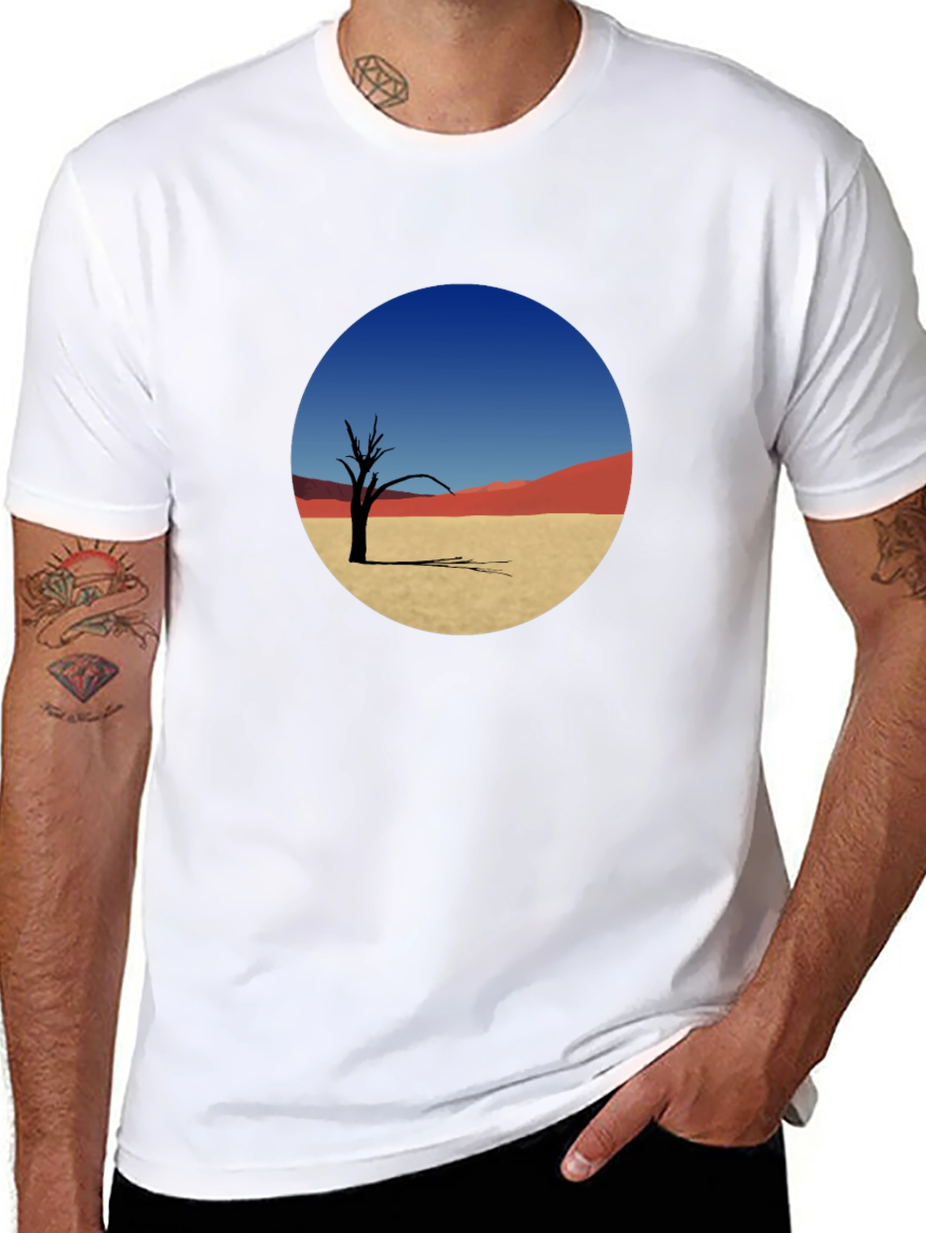 Desert Landscape Graphic Tee - Unique Mens Black T-Shirt