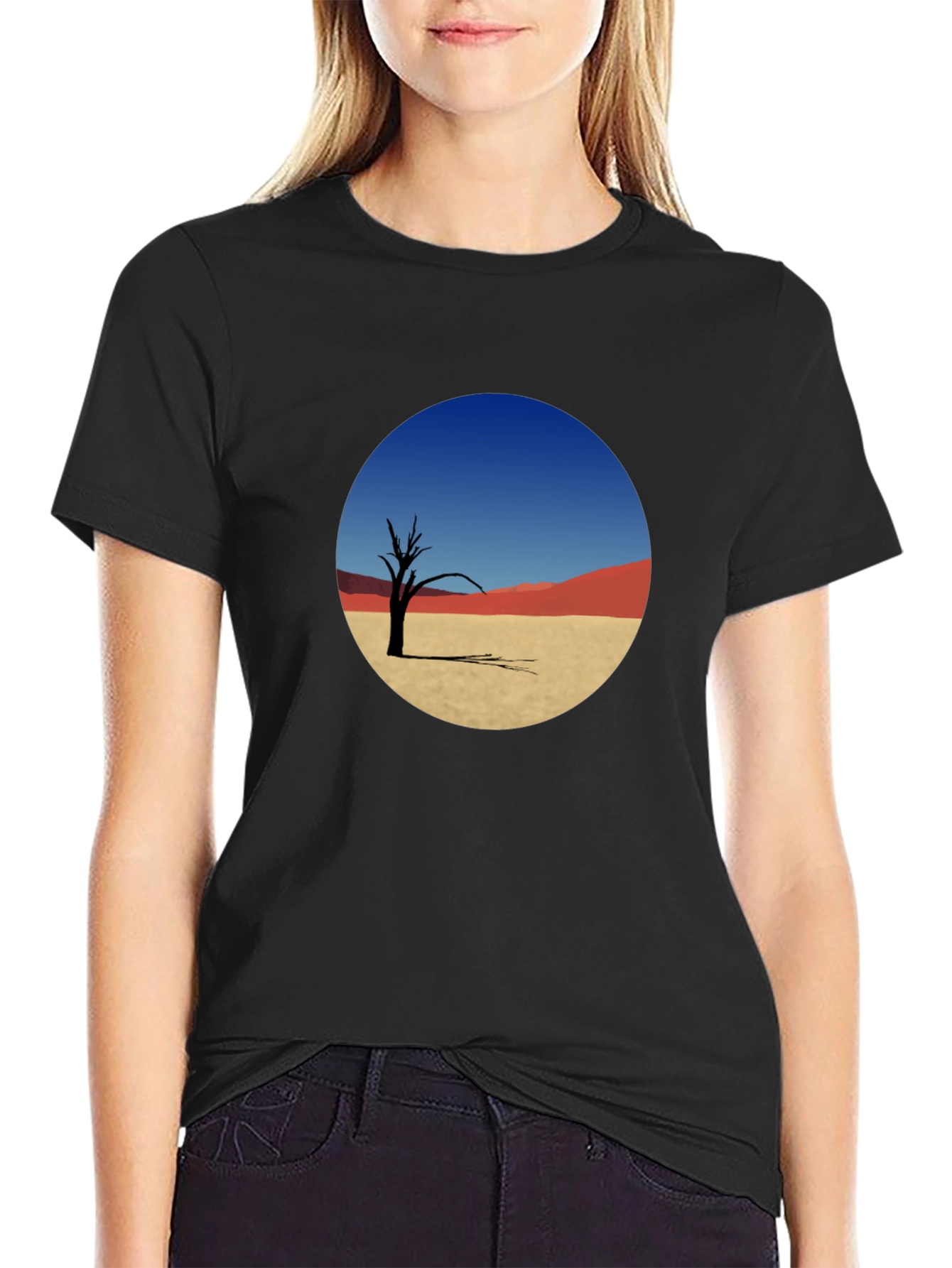 Desert Landscape Graphic Tee - Unique Mens Black T-Shirt