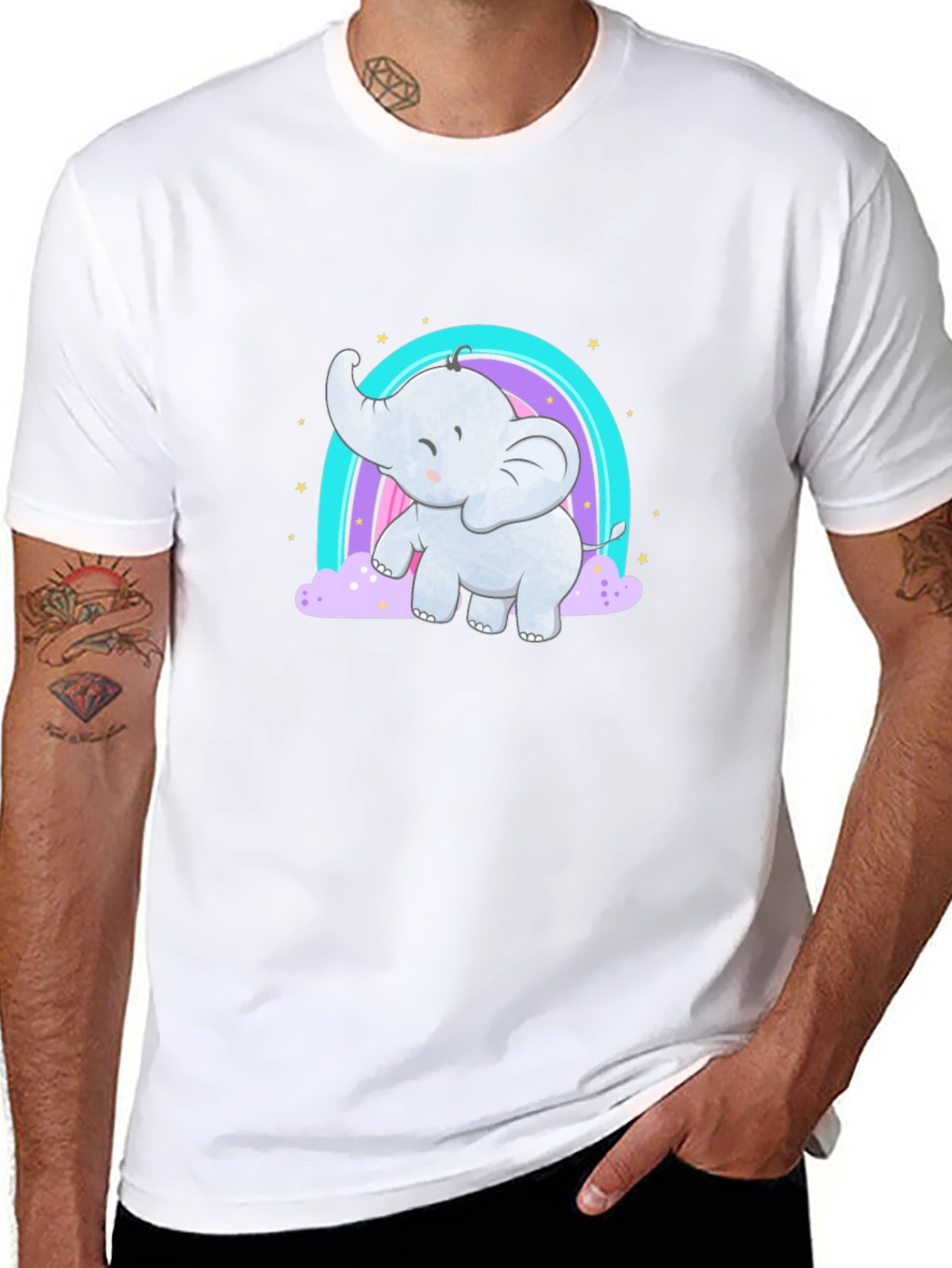Cute Elephant Rainbow T-Shirt - Black