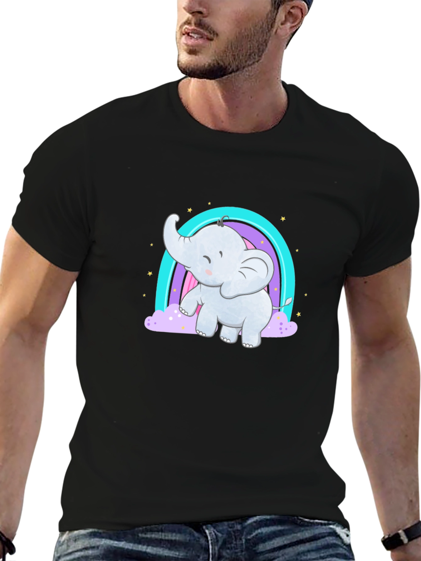 Cute Elephant Rainbow T-Shirt - Black