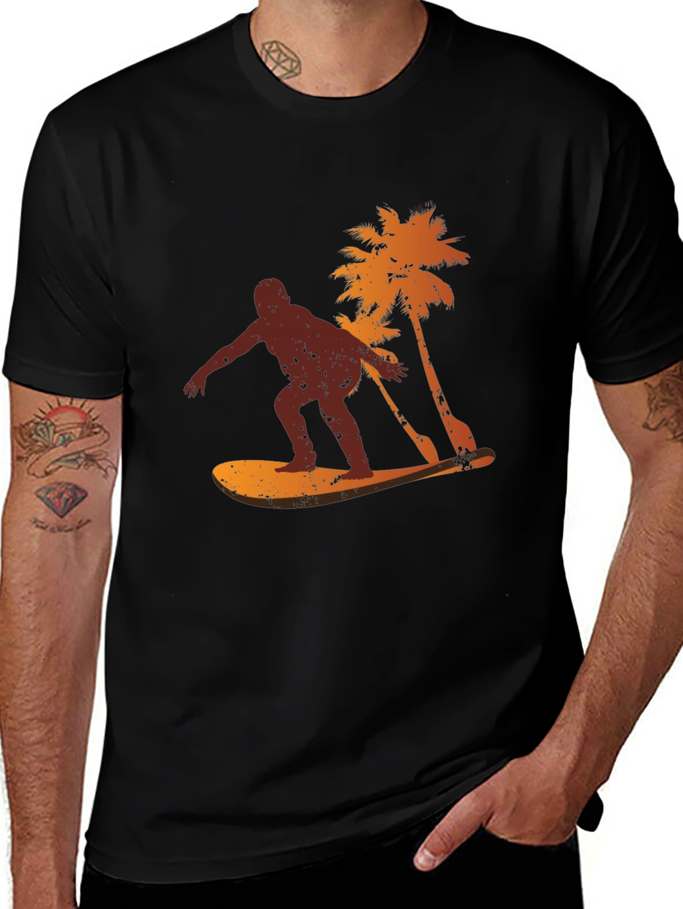 Surfer Silhouette Graphic Tee - Black T-Shirt