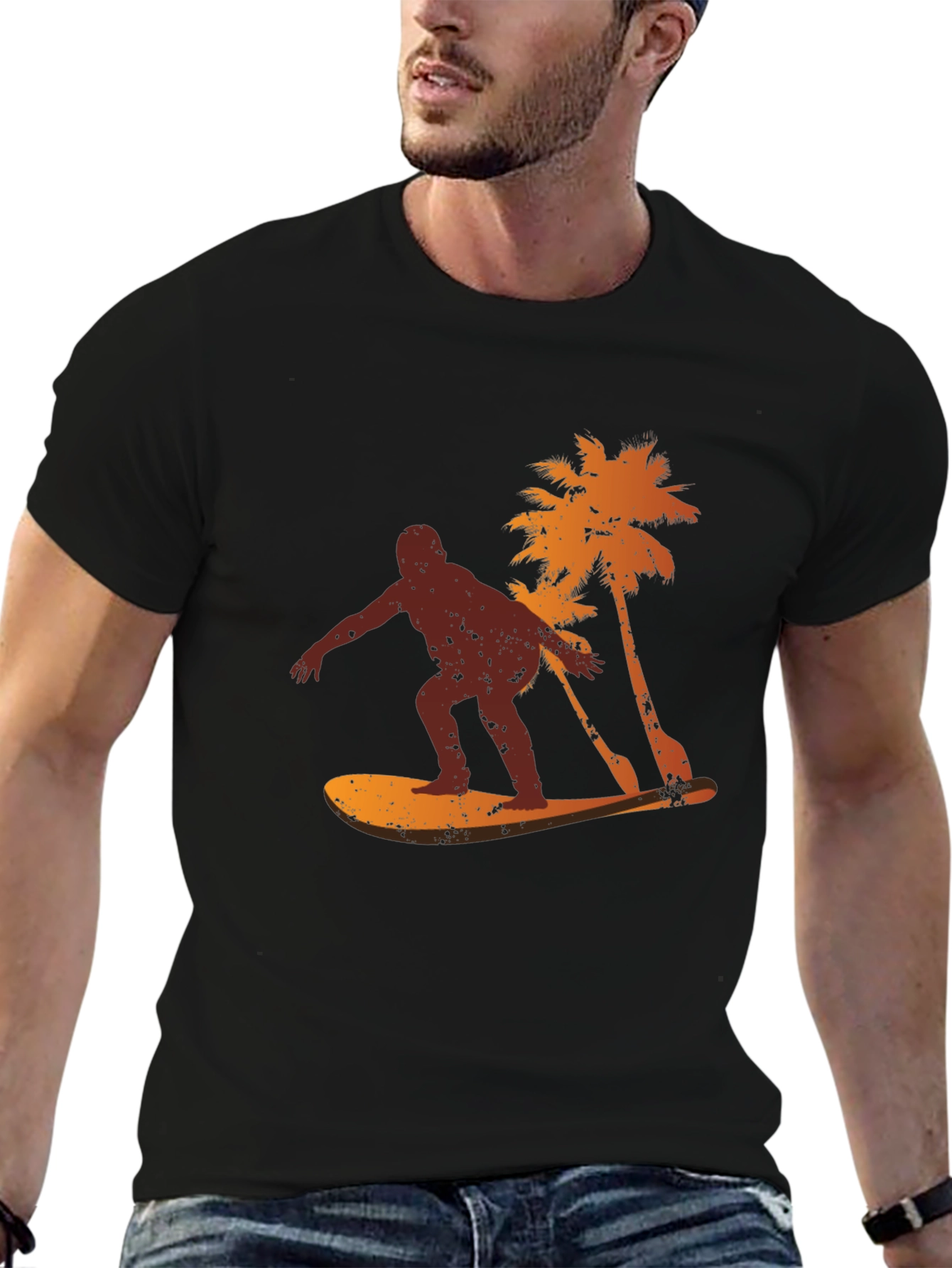 Surfer Silhouette Graphic Tee - Black T-Shirt