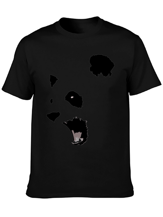 Panda Face Graphic Print Black T-Shirt