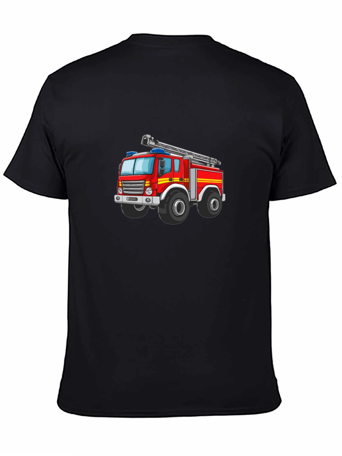 Fire Truck Graphic Tee - Black Cotton T-Shirt