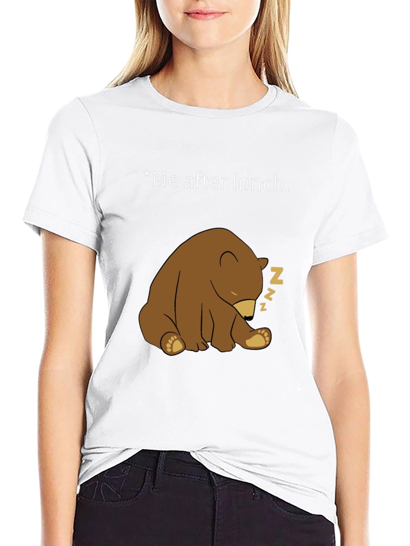 Funny Sleeping Bear Graphic Tee - Me After Lunch