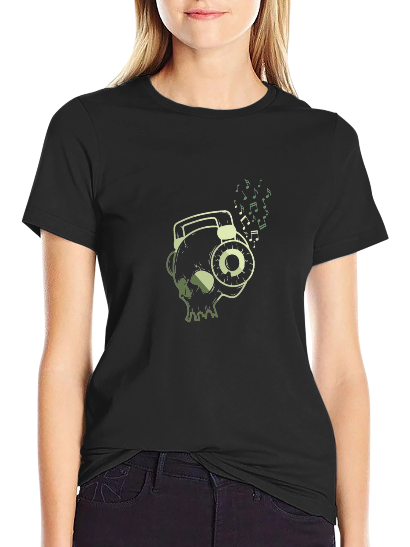 Skull Wearing Headphones Graphic T-Shirt