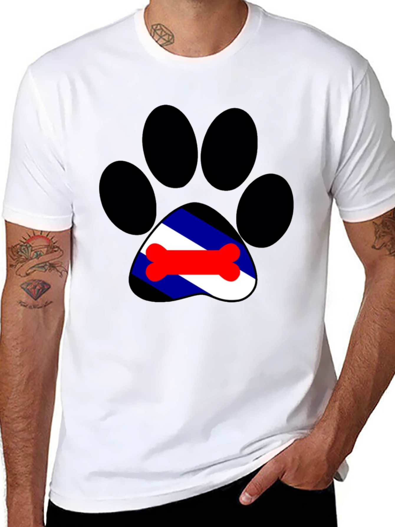 Dog Paw Print Tee - Leather Pride Bone