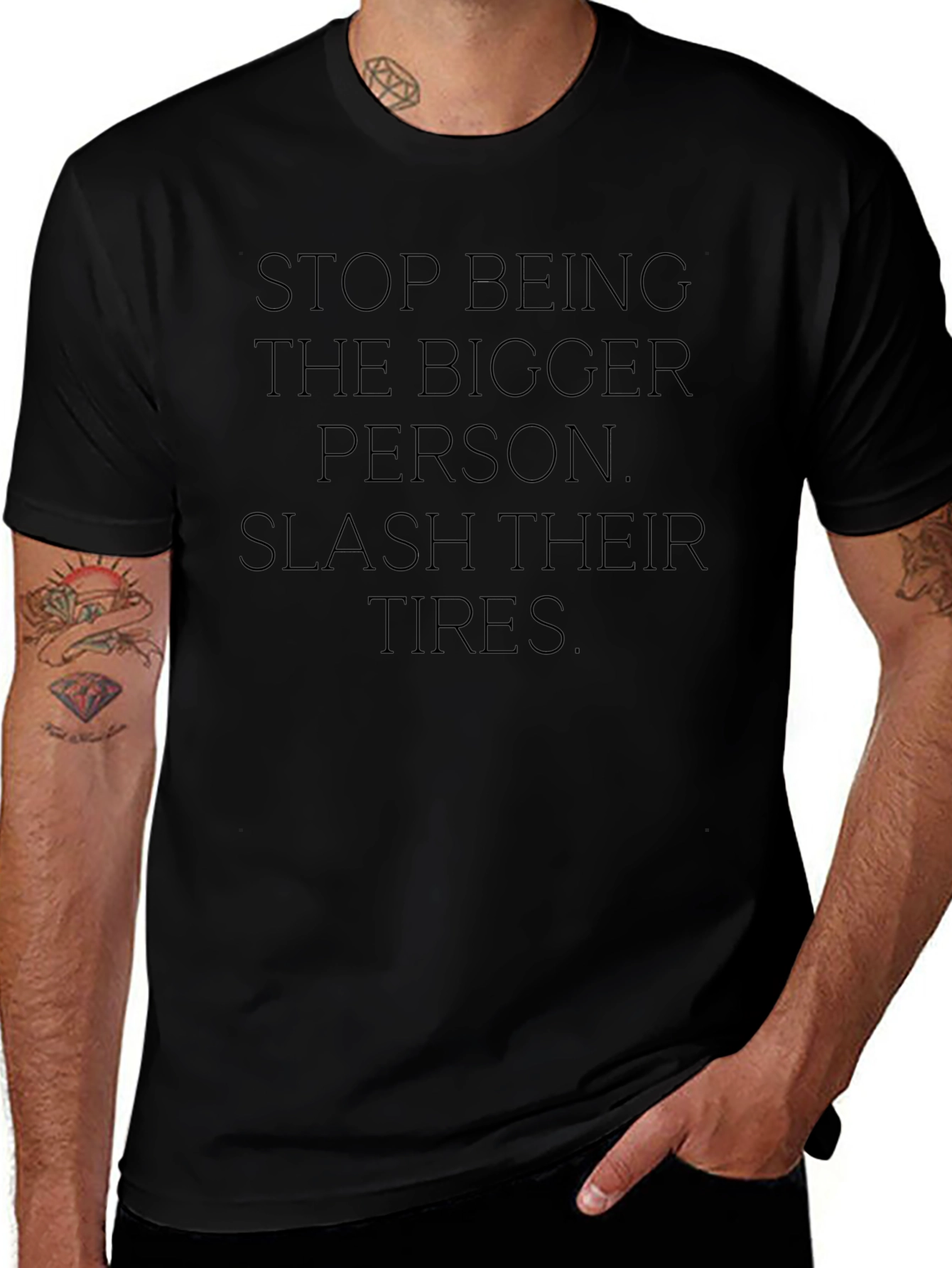 Sarcastic Slogan Tee - Slash Their Tires Black T-Shirt