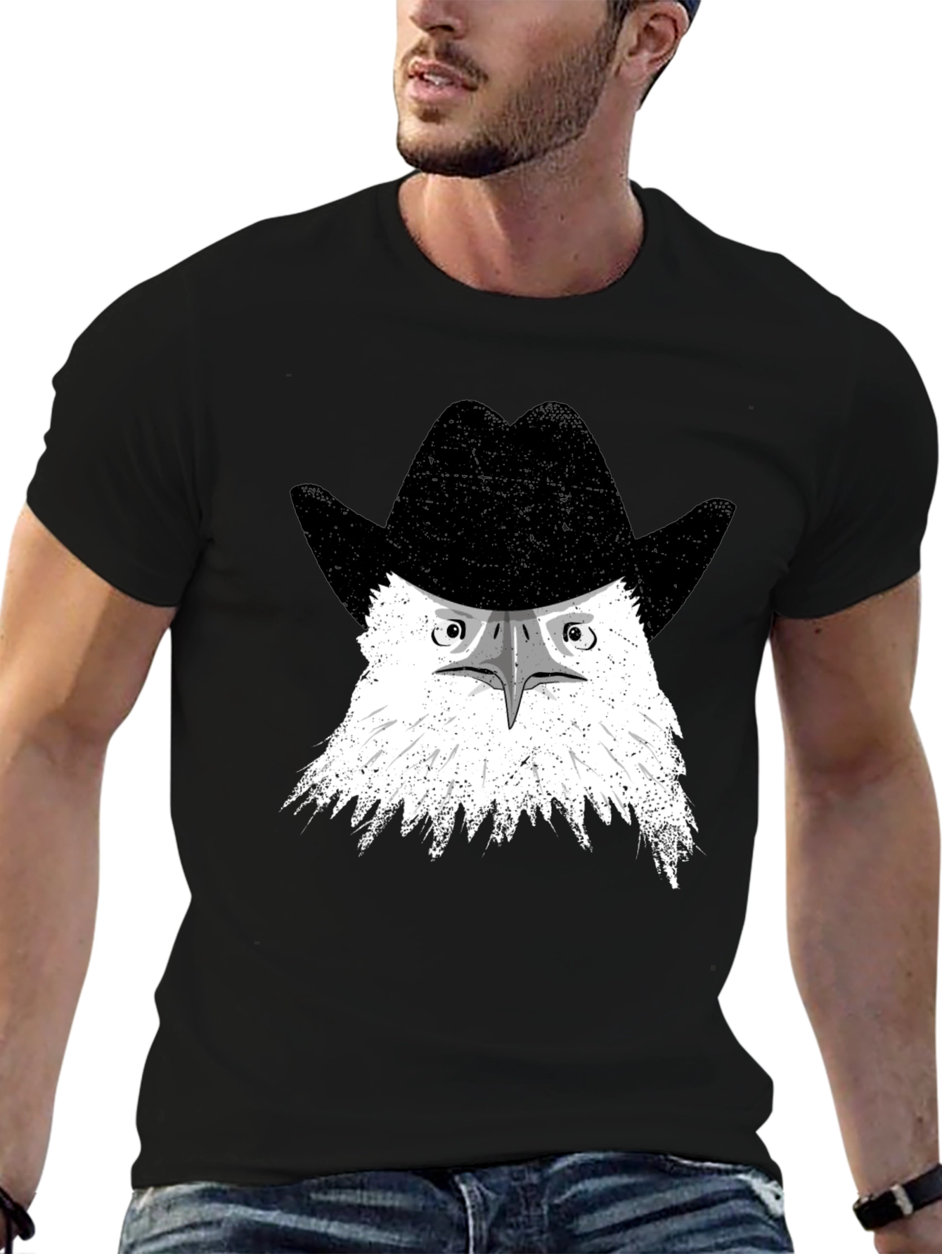 Eagle Cowboy Hat Graphic Tee - Mens Black T-Shirt