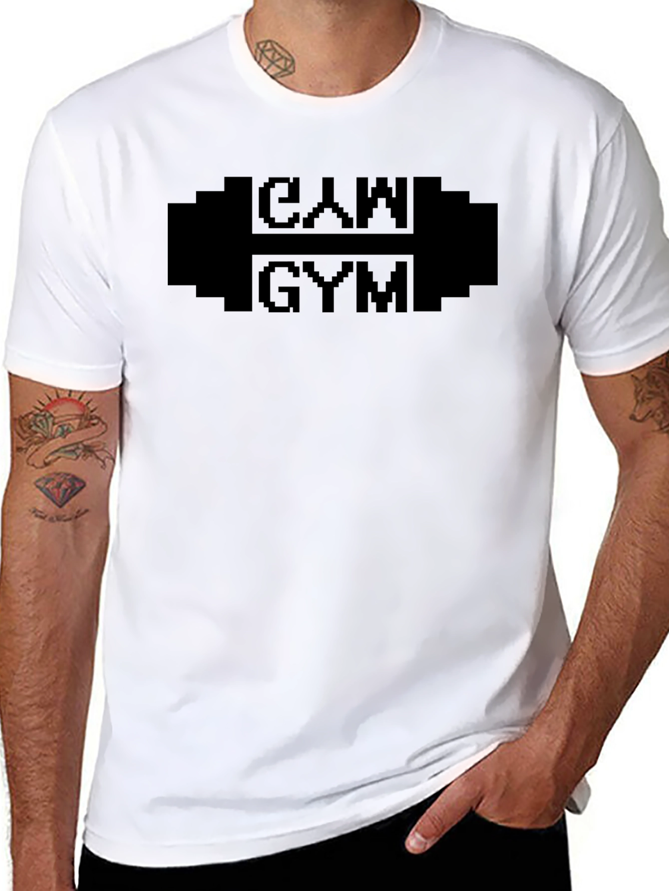 CAM Gym Black T-Shirt - Pixelated Weightlifting Design