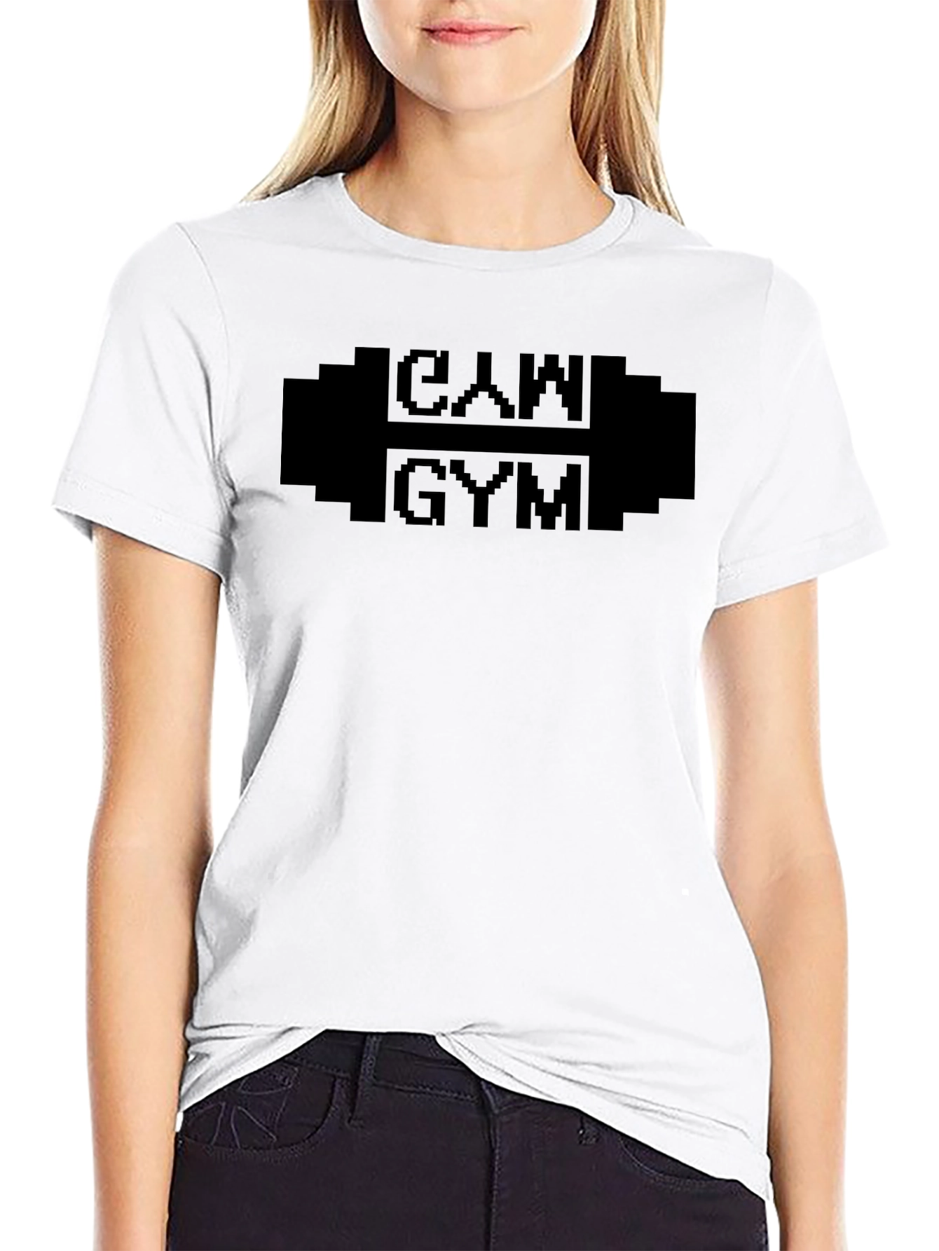 CAM Gym Black T-Shirt - Pixelated Weightlifting Design
