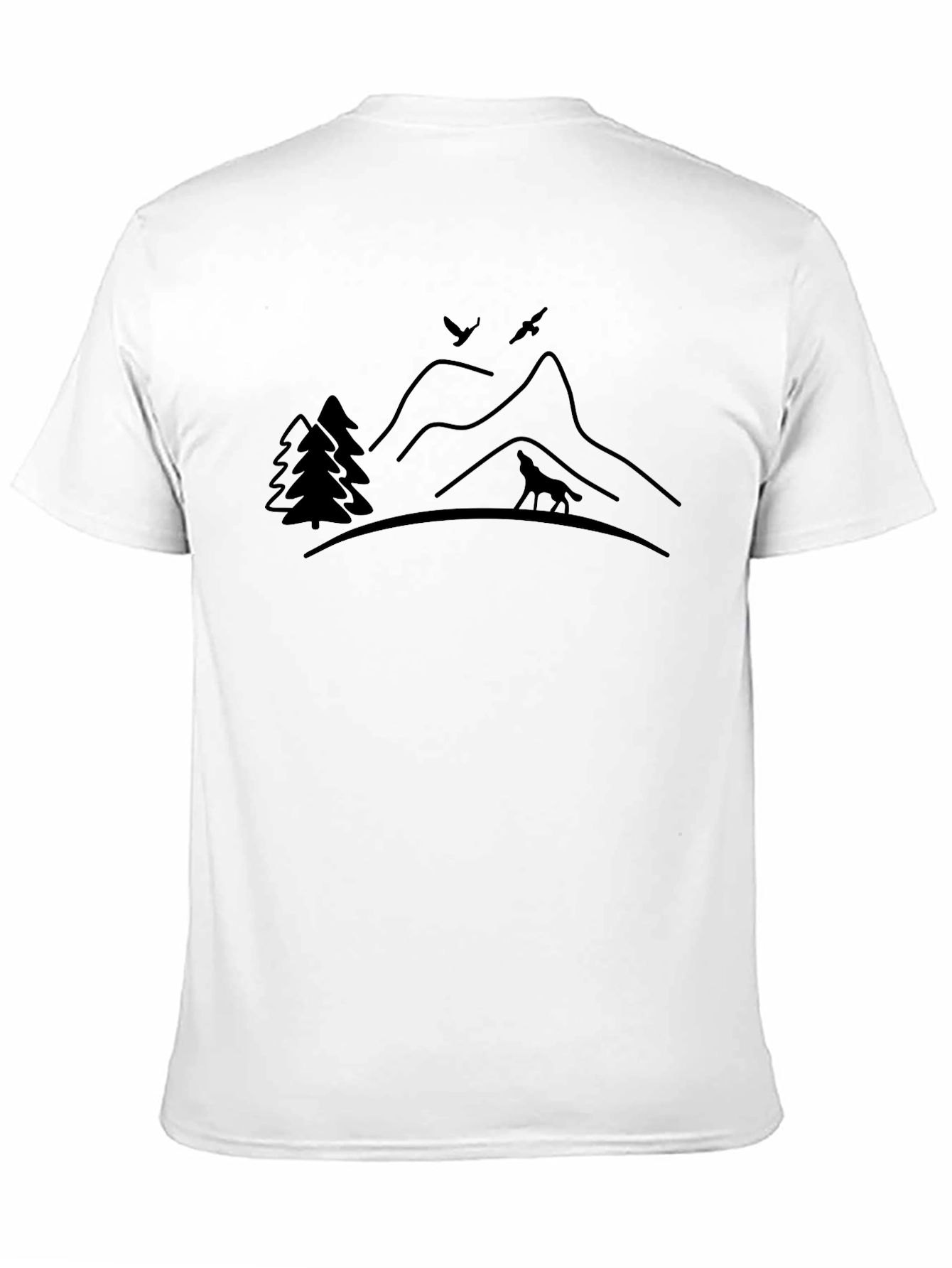 Nature Scene Graphic Tee - Wolf Mountains and Trees