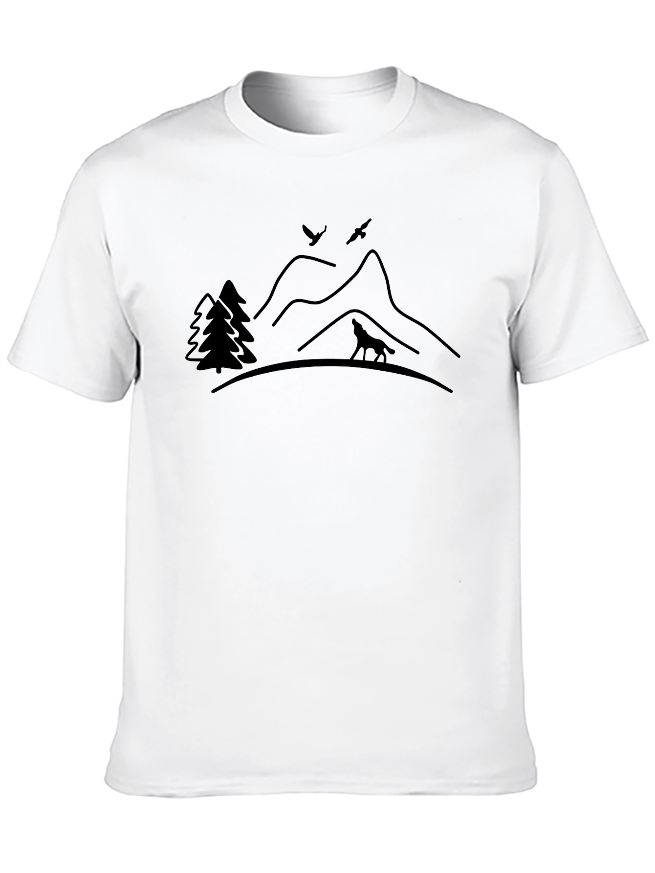 Nature Scene Graphic Tee - Wolf Mountains and Trees