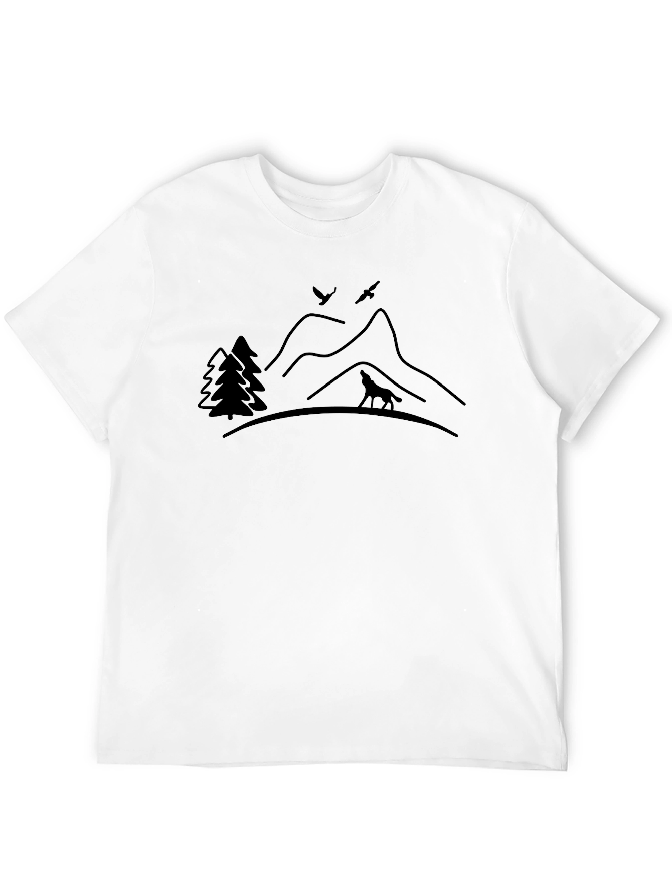 Nature Scene Graphic Tee - Wolf Mountains and Trees