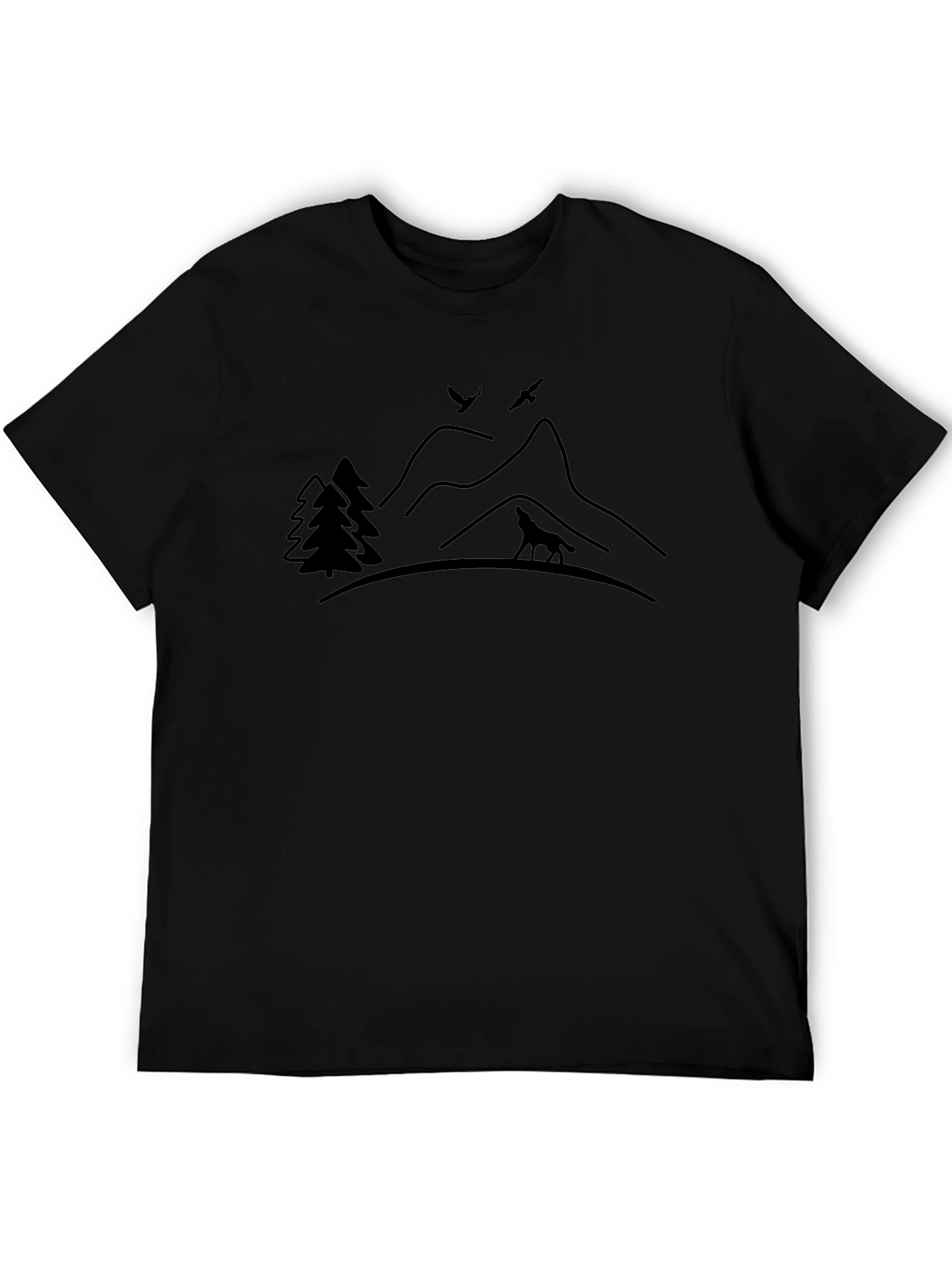 Nature Scene Graphic Tee - Wolf Mountains and Trees
