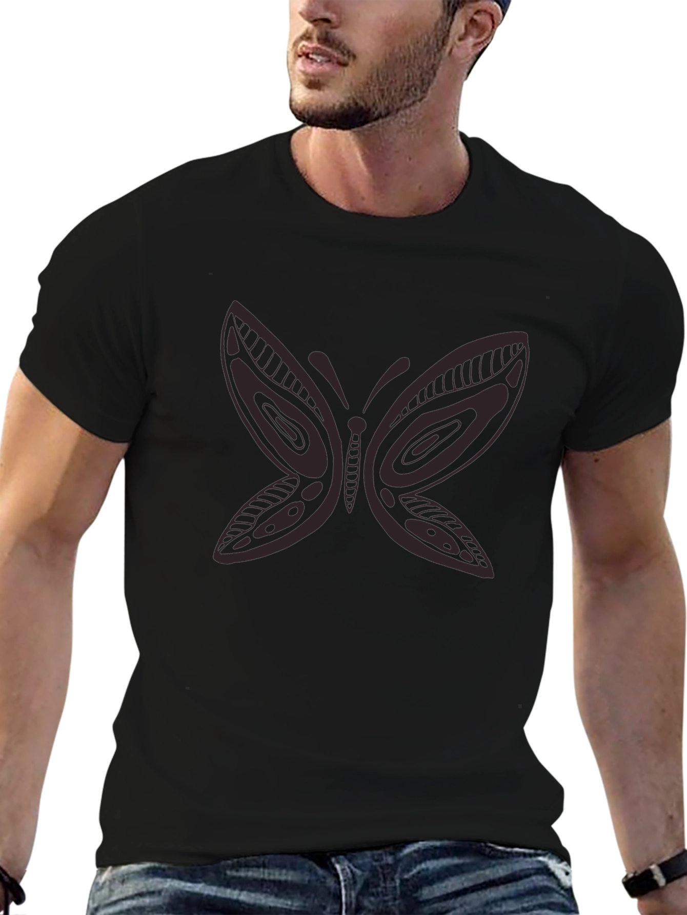 Butterfly Graphic Print Black T-Shirt
