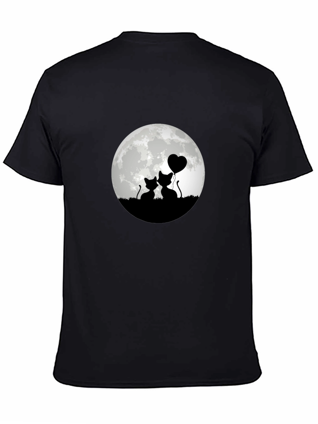 Romantic Cat Moon T-Shirt - Black