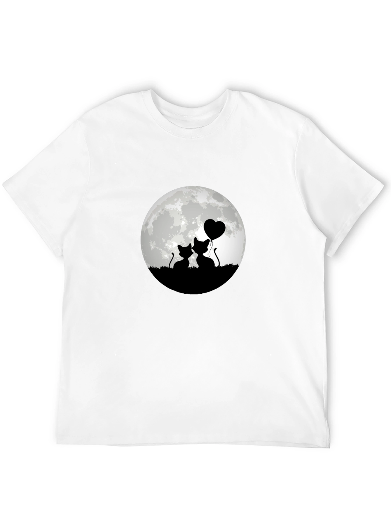 Romantic Cat Moon T-Shirt - Black