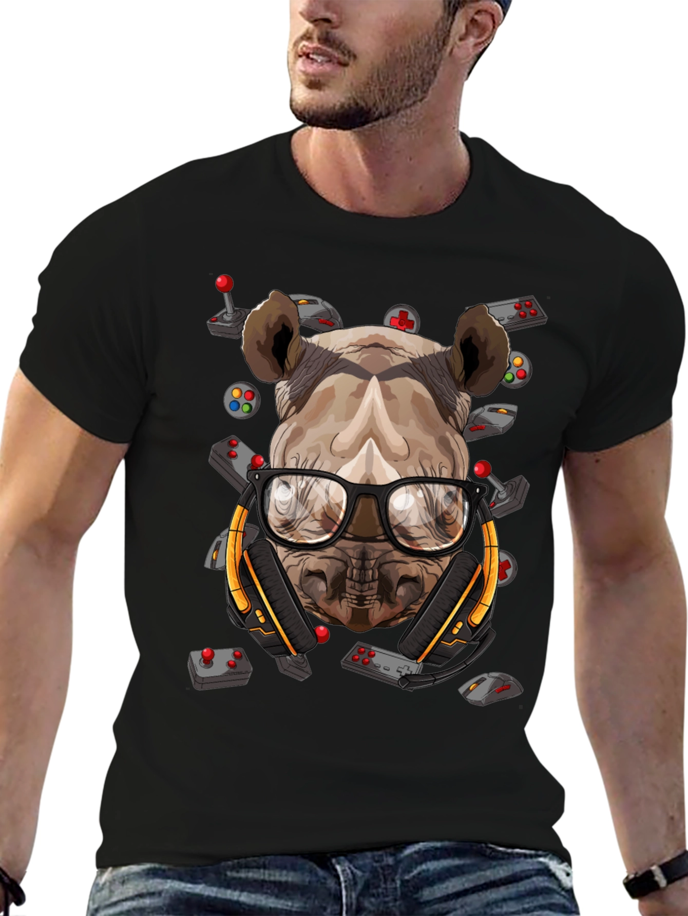 Gamer Rhino Graphic T-Shirt - Black Cotton Tee