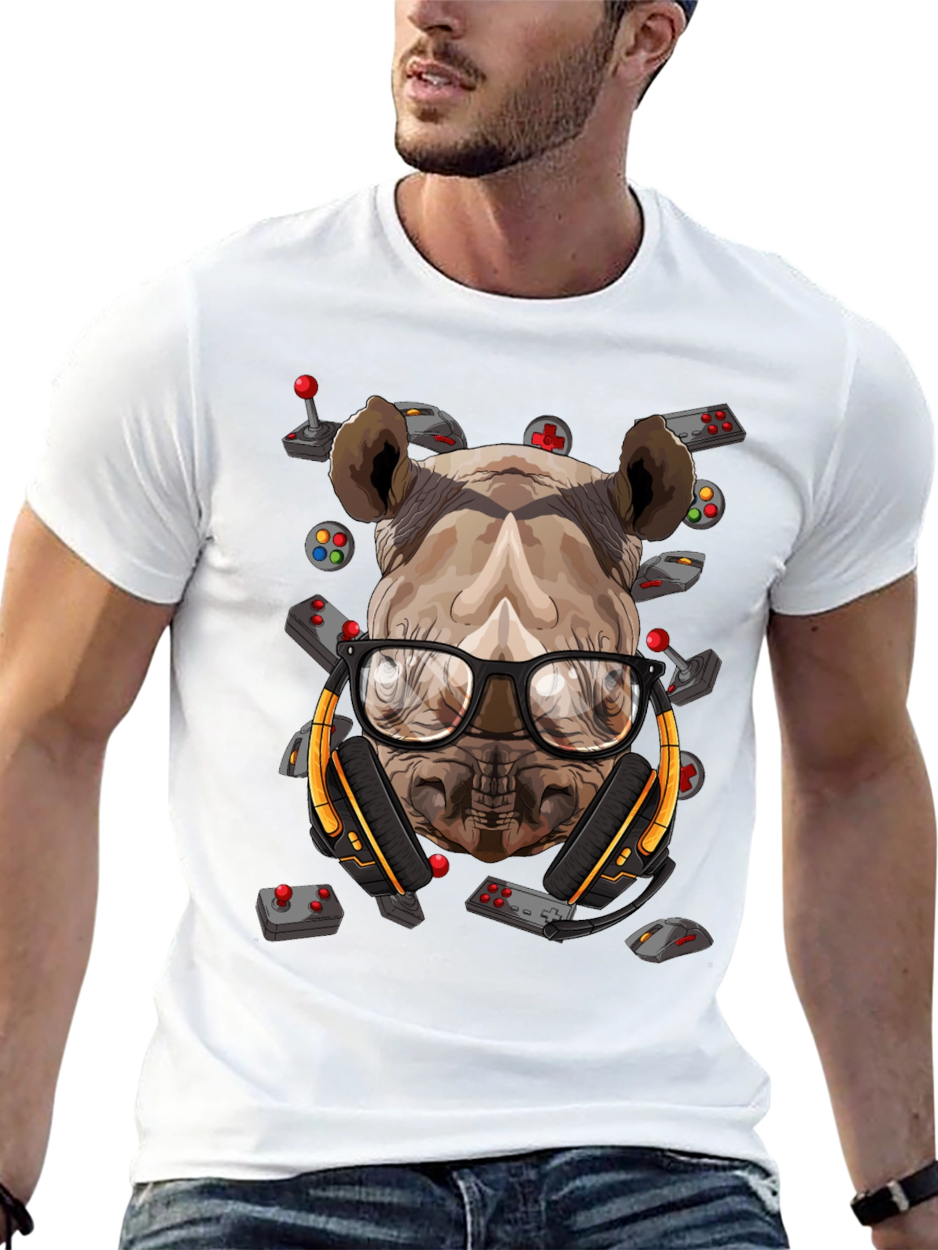 Gamer Rhino Graphic T-Shirt - Black Cotton Tee