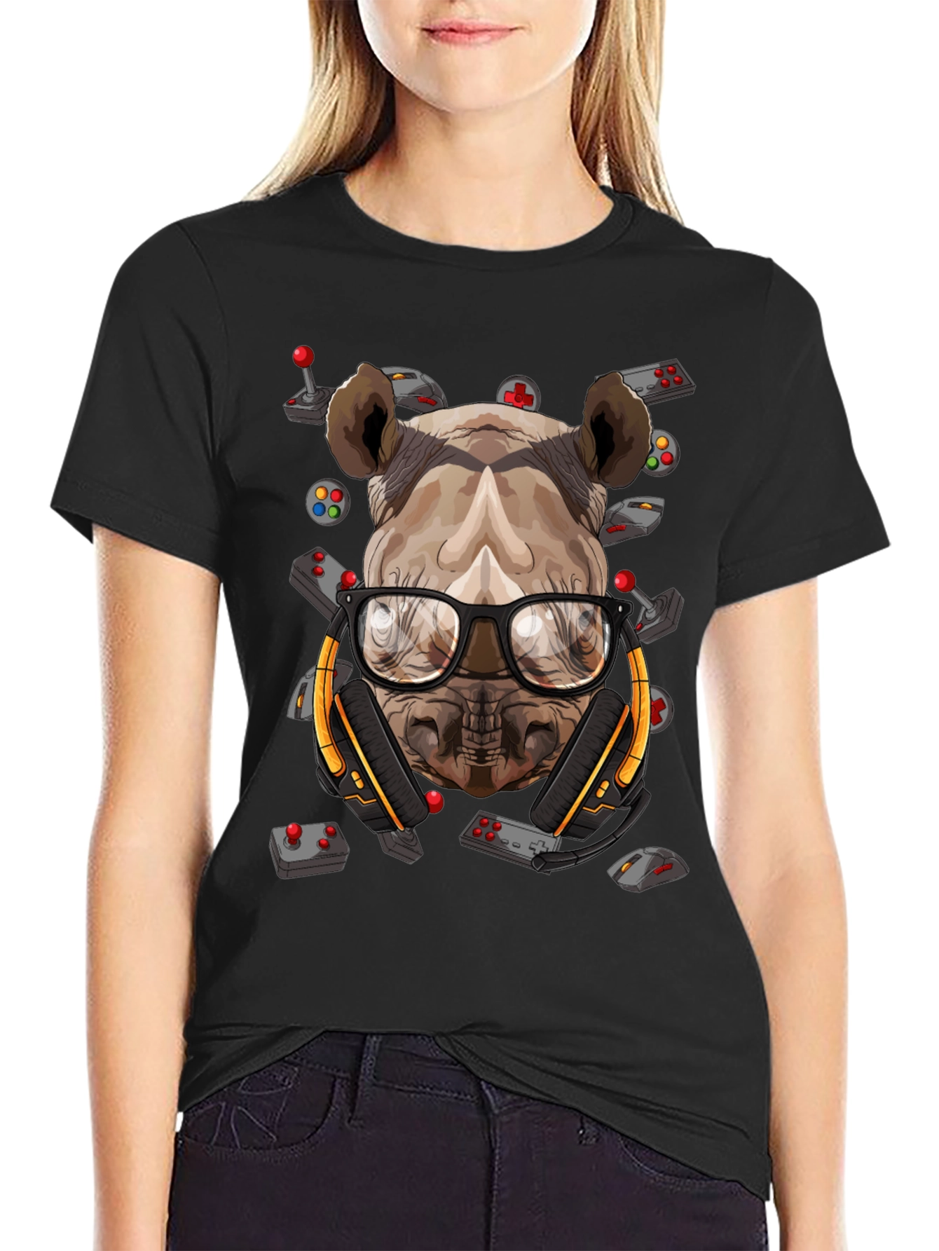 Gamer Rhino Graphic T-Shirt - Black Cotton Tee