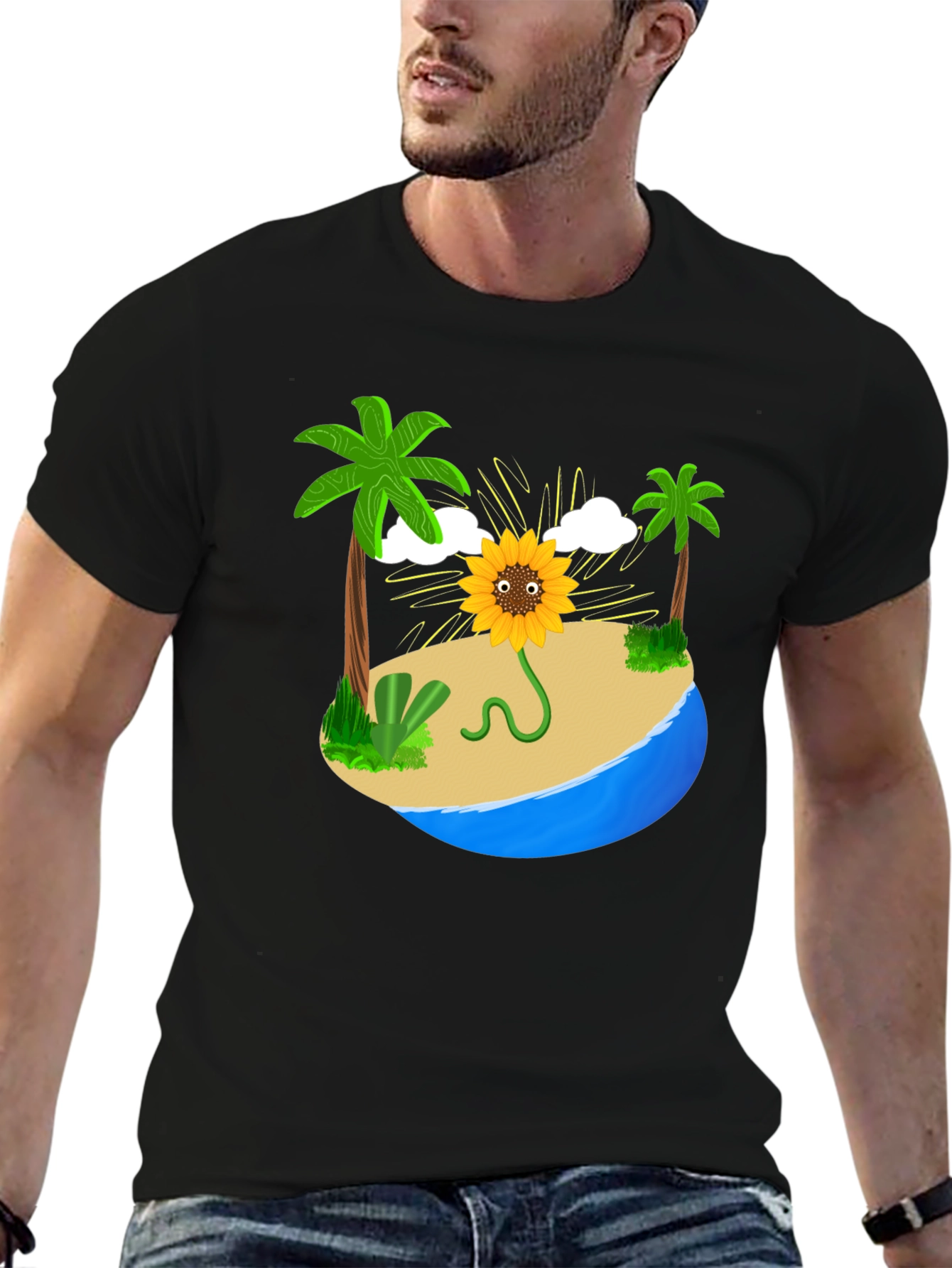 Sunflower Island Graphic Tee - Mens Black T-Shirt