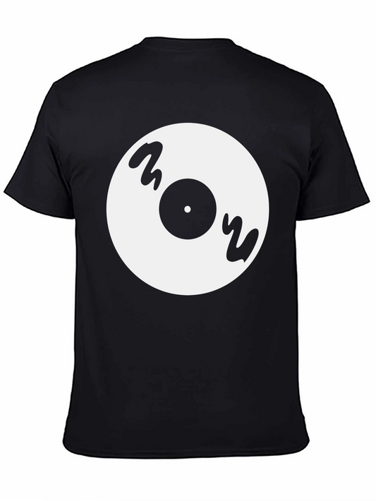 Vinyl Record Graphic Tee - Black Cotton Casual Shirt