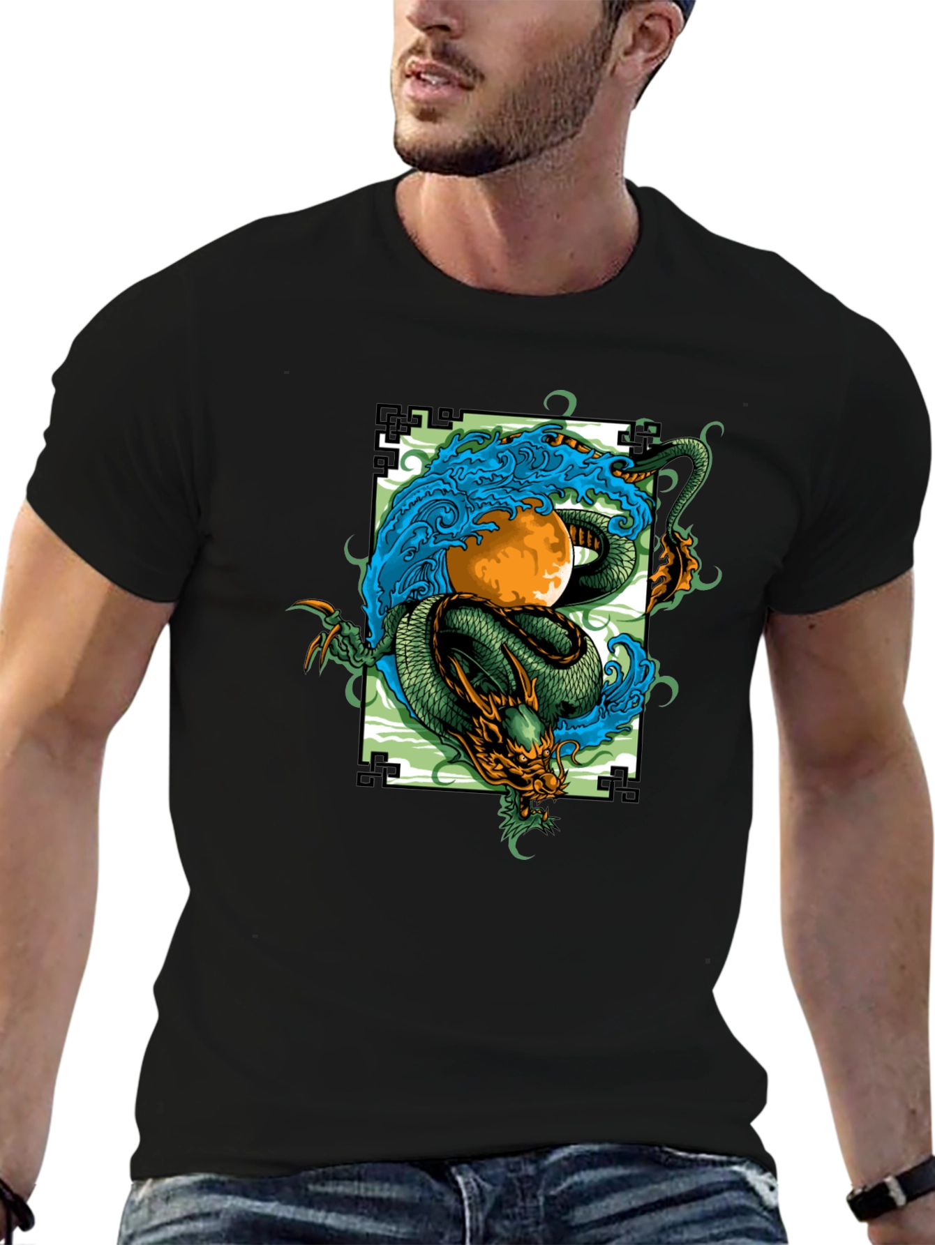 Dragon and Moon Graphic Tee - Stylish Unisex Fit