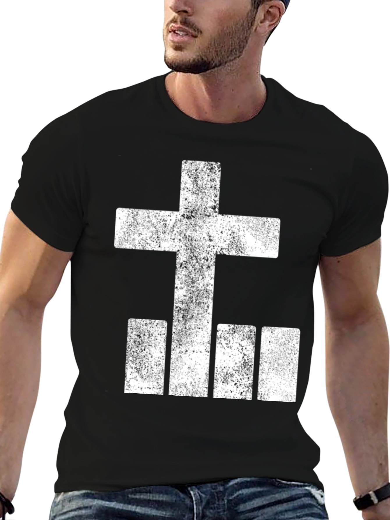 Grunge Cross & Bars Graphic Tee - Black