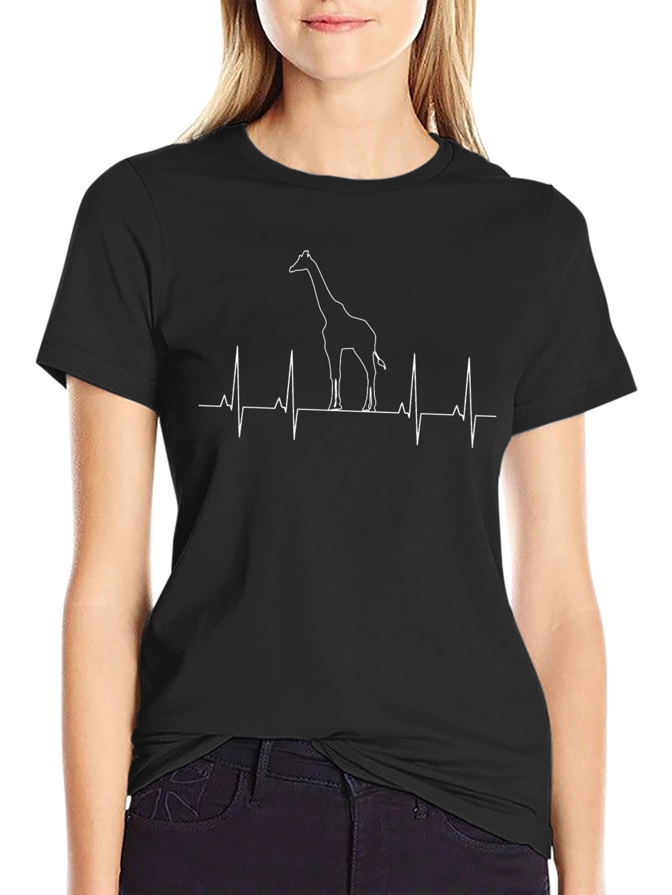 Giraffe Heartbeat Graphic Tee - Black