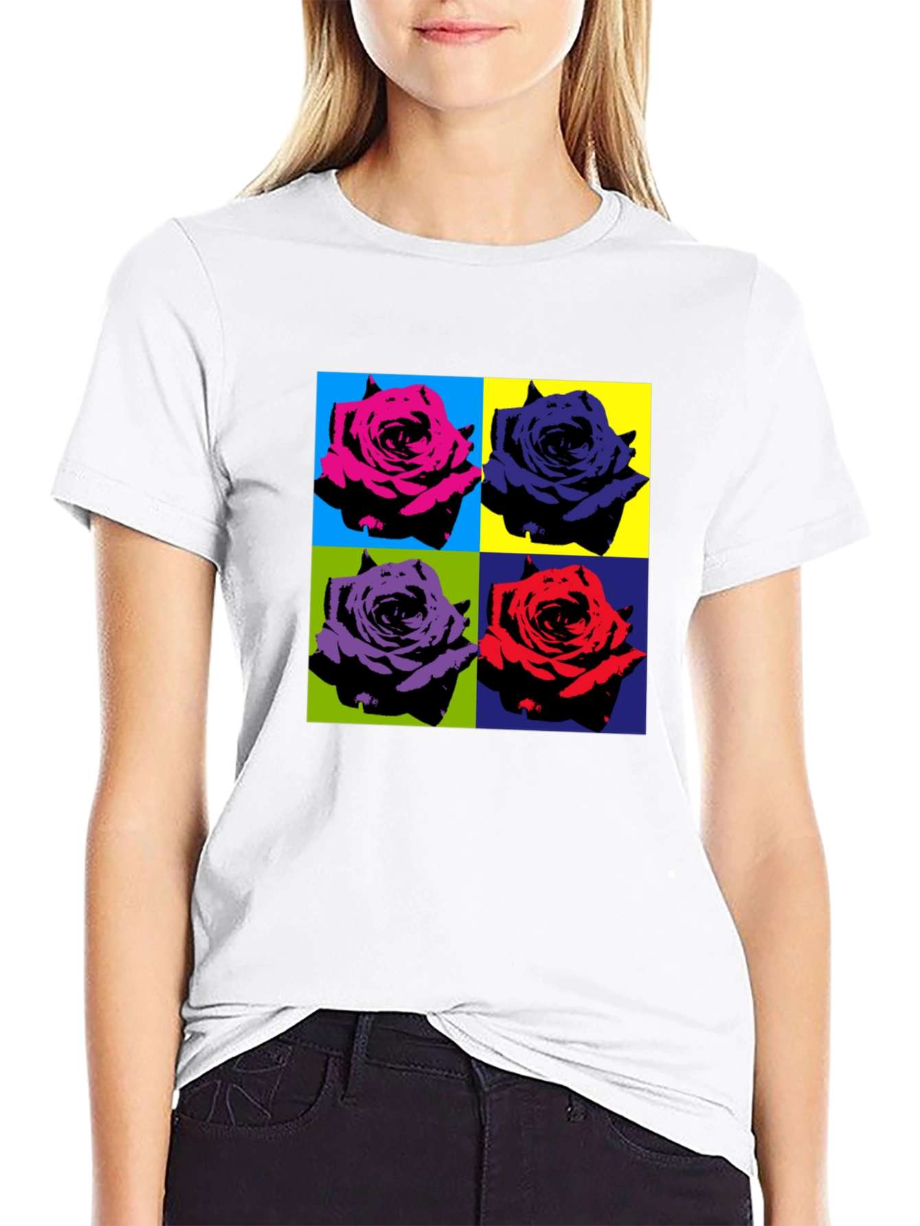 Pop Art Rose T-Shirt - Bold Floral Design