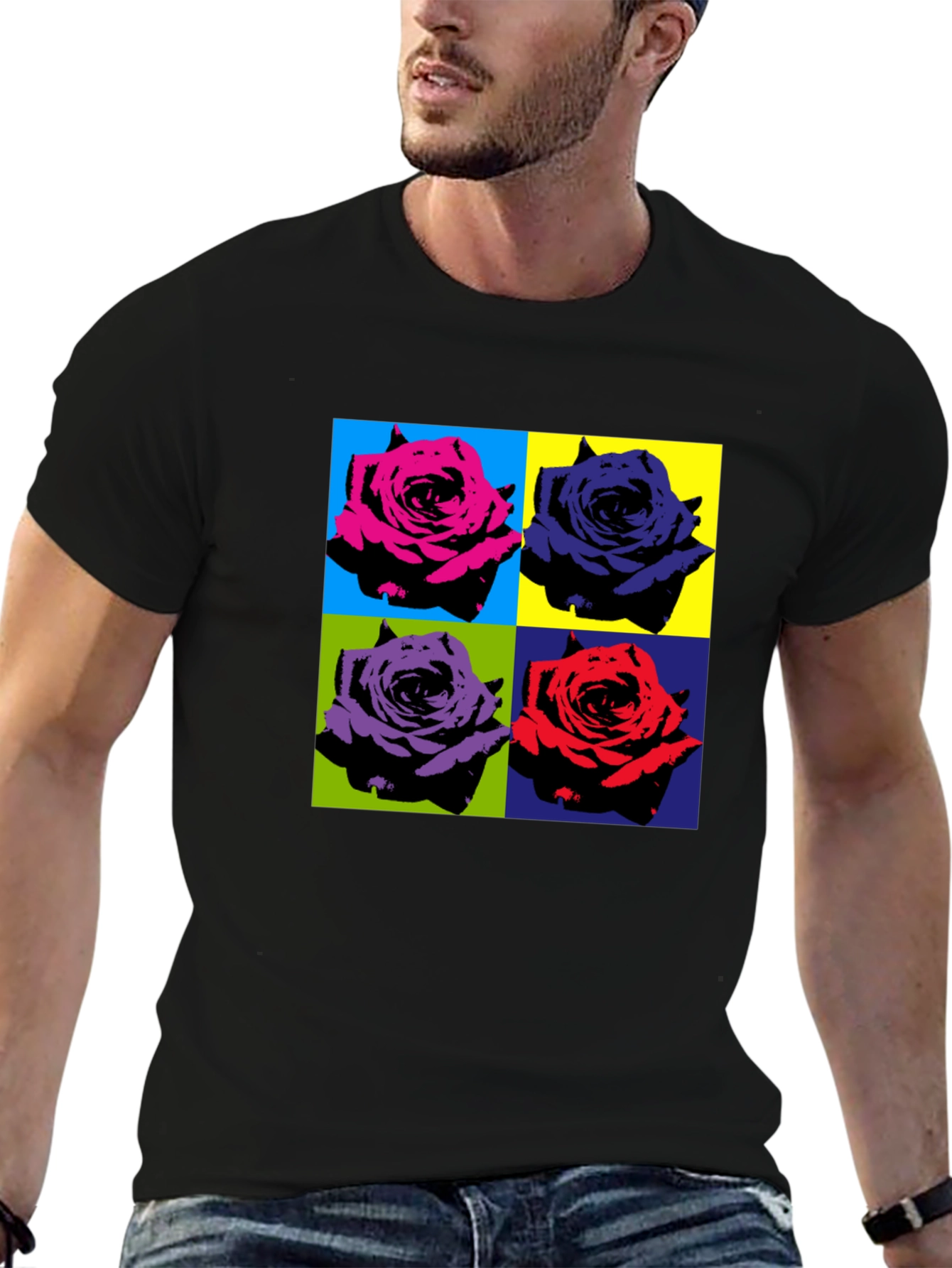 Pop Art Rose T-Shirt - Bold Floral Design