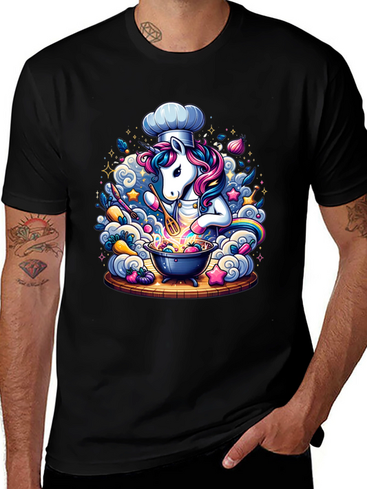 Unicorn Chef Graphic Tee - Black Cotton Comfort