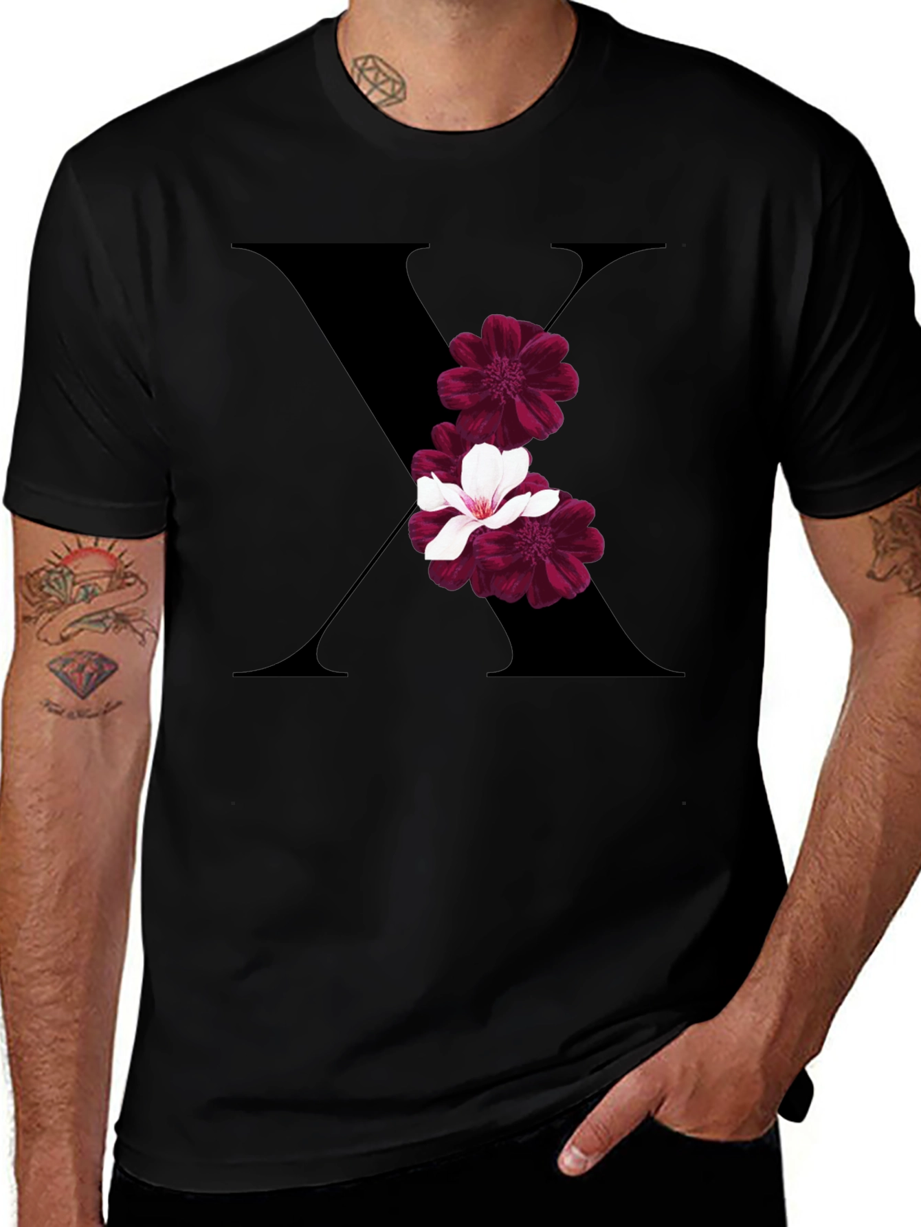 Floral Letter X T-Shirt - Stylish Graphic Tee