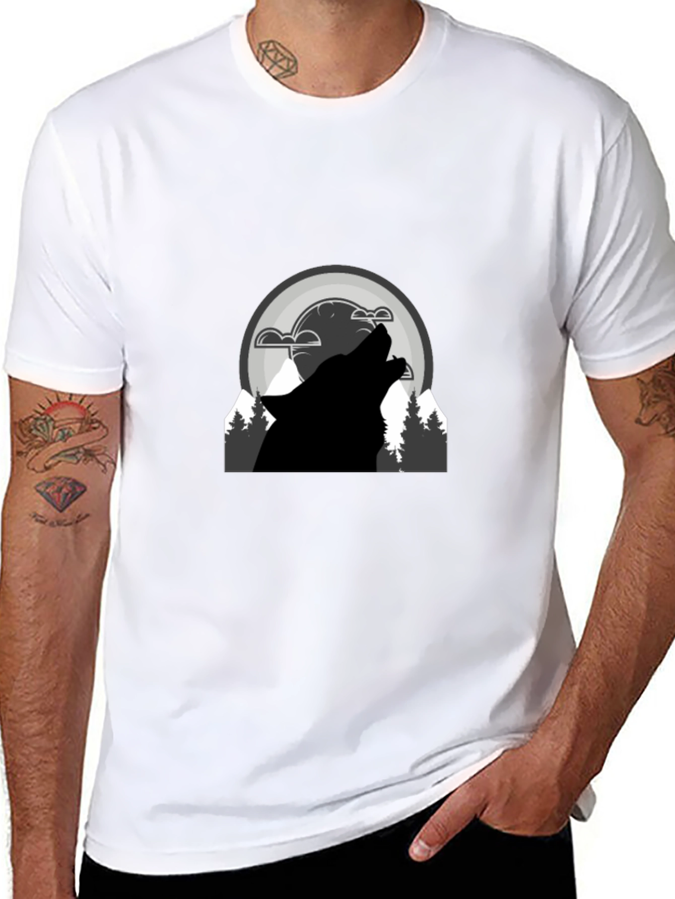 Wolf Howl Graphic T-Shirt - Black Cotton Blend