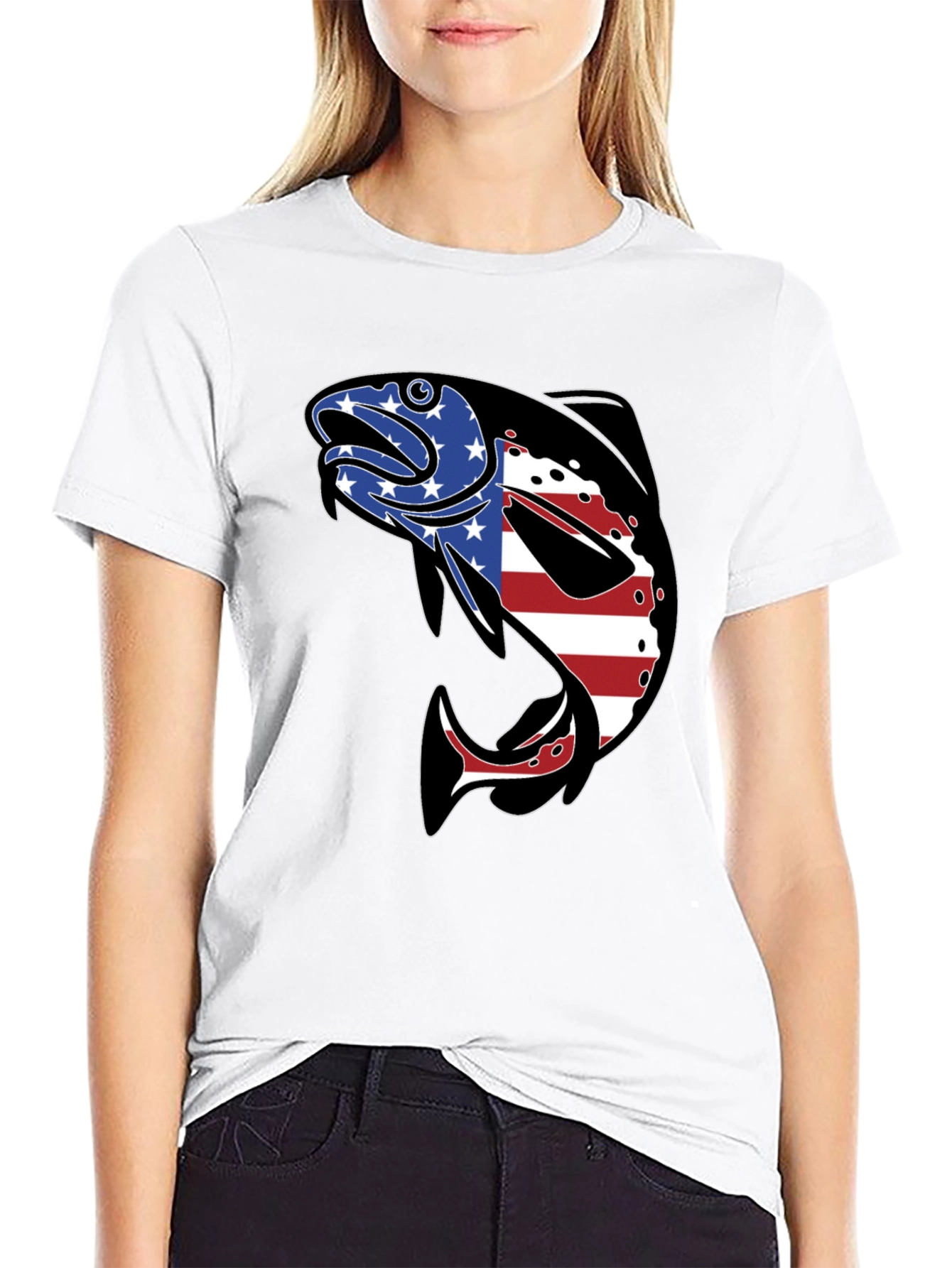 American Flag Fish Graphic T-Shirt