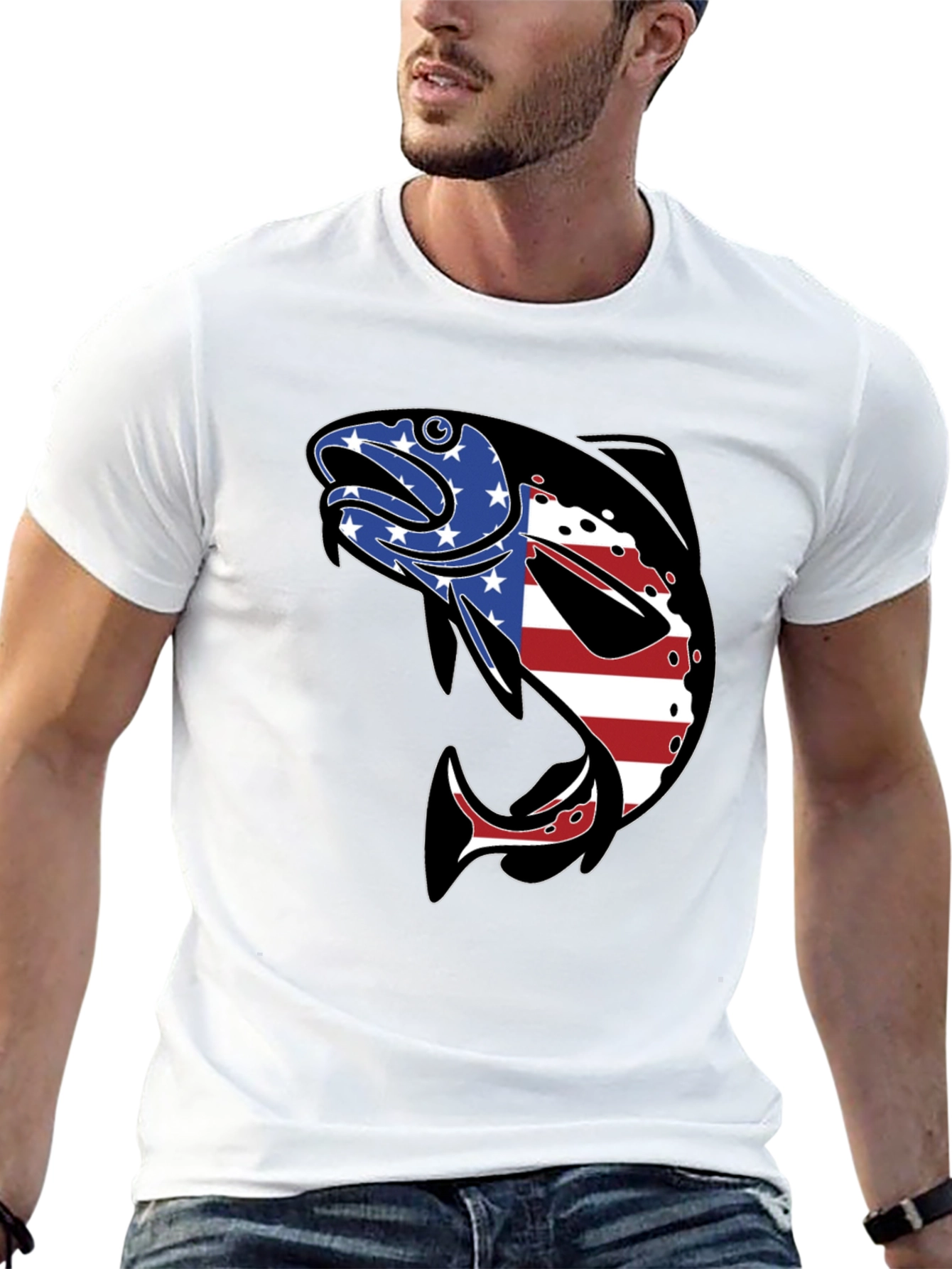 American Flag Fish Graphic T-Shirt