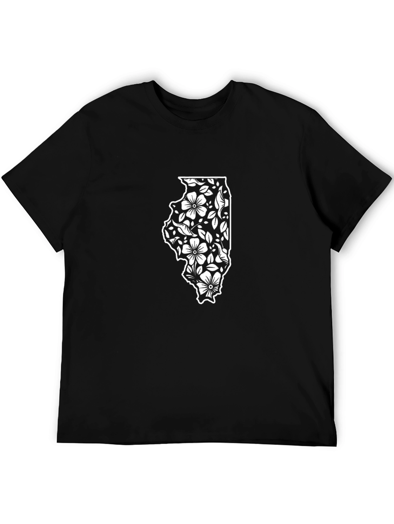 Floral Illinois State Black T-Shirt