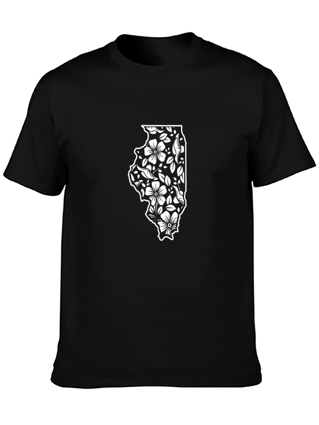Floral Illinois State Black T-Shirt