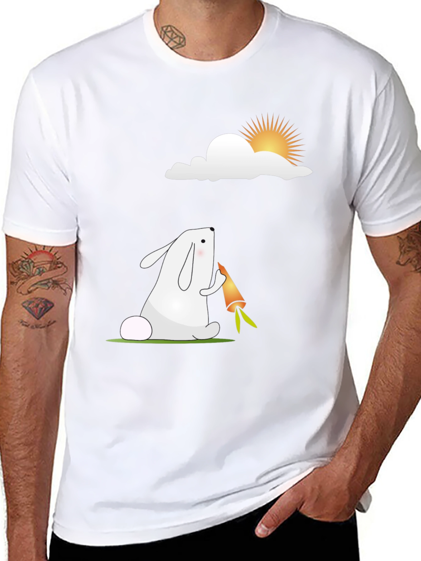 Cartoon Rabbit Black T-Shirt