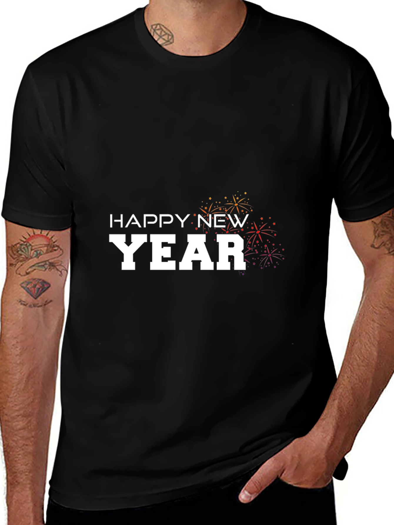 Happy New Year Festive Graphic Tee - Black