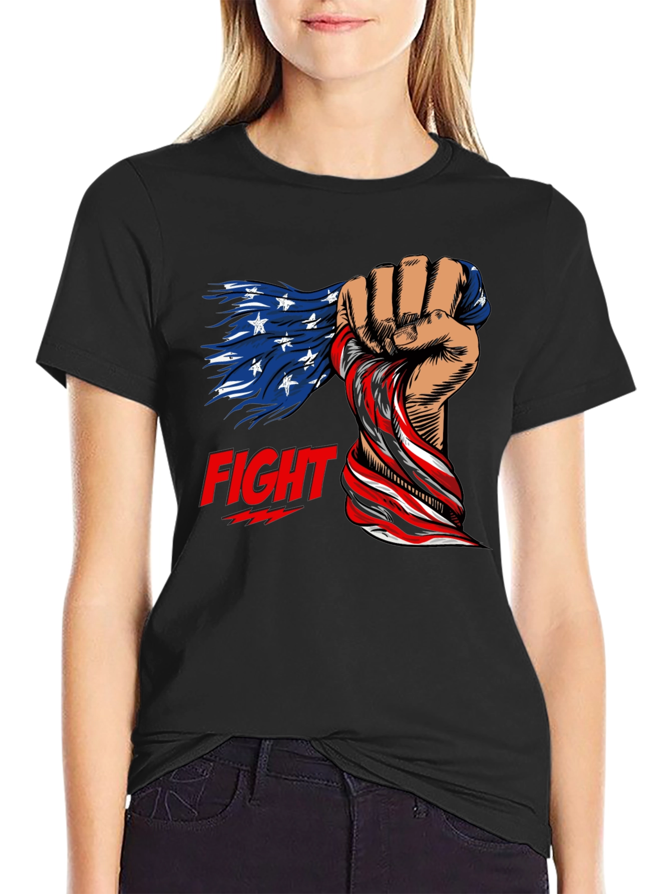 Patriotic Fight T-Shirt: American Flag Fist Design