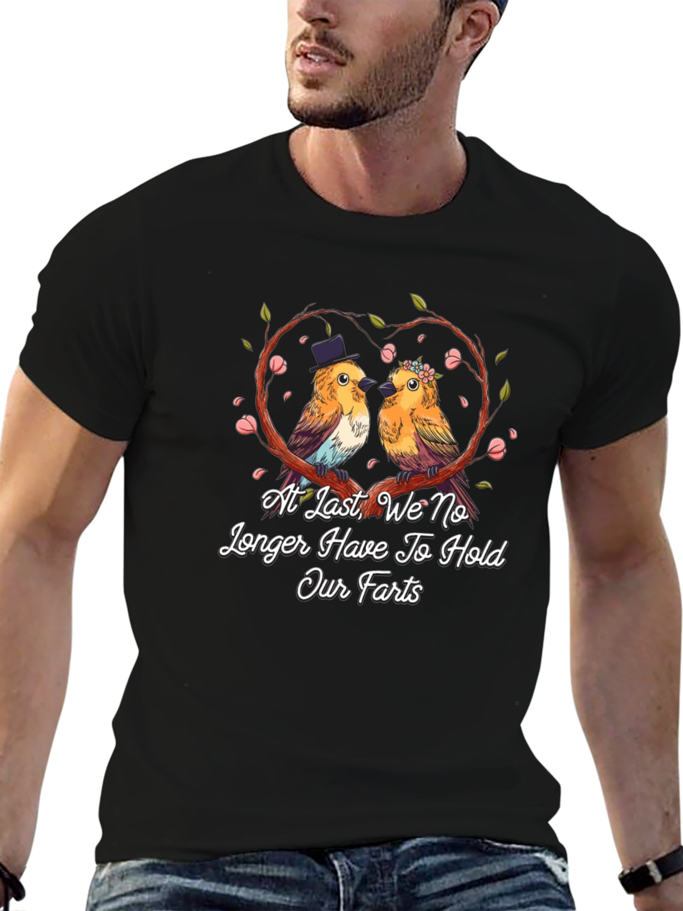 Funny Bird Couple T-Shirt: At Last No Holding Farts