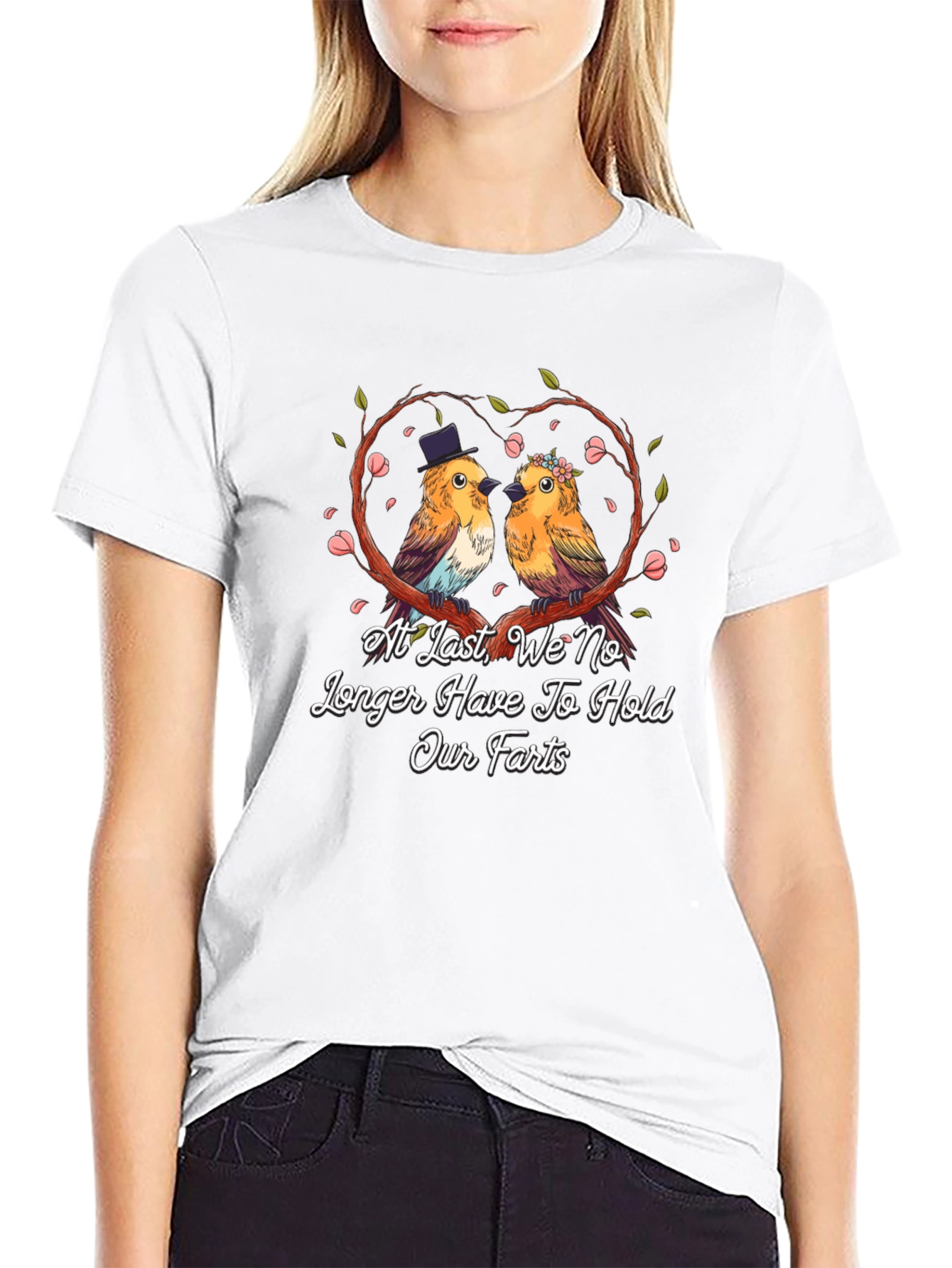 Funny Bird Couple T-Shirt: At Last No Holding Farts