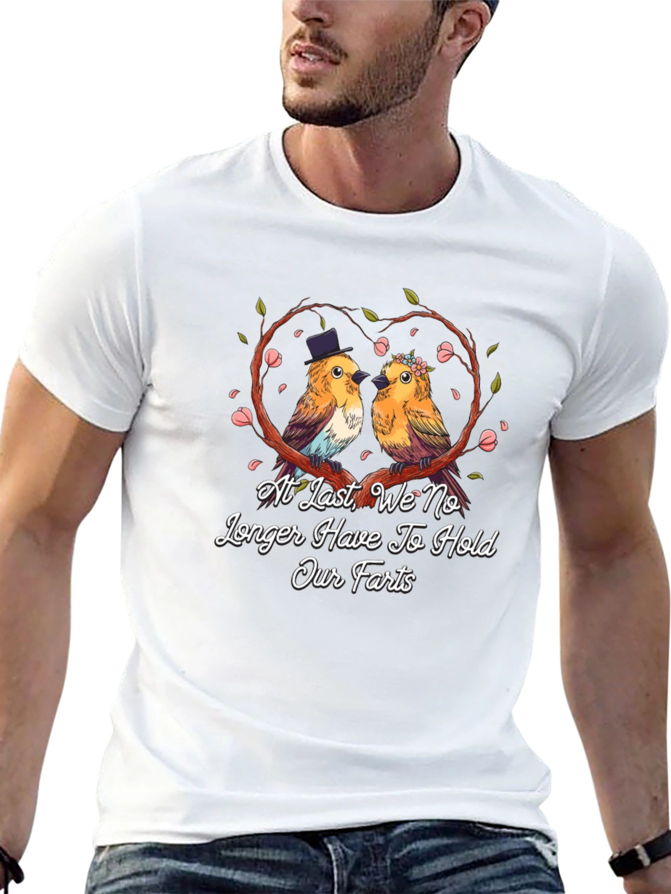 Funny Bird Couple T-Shirt: At Last No Holding Farts