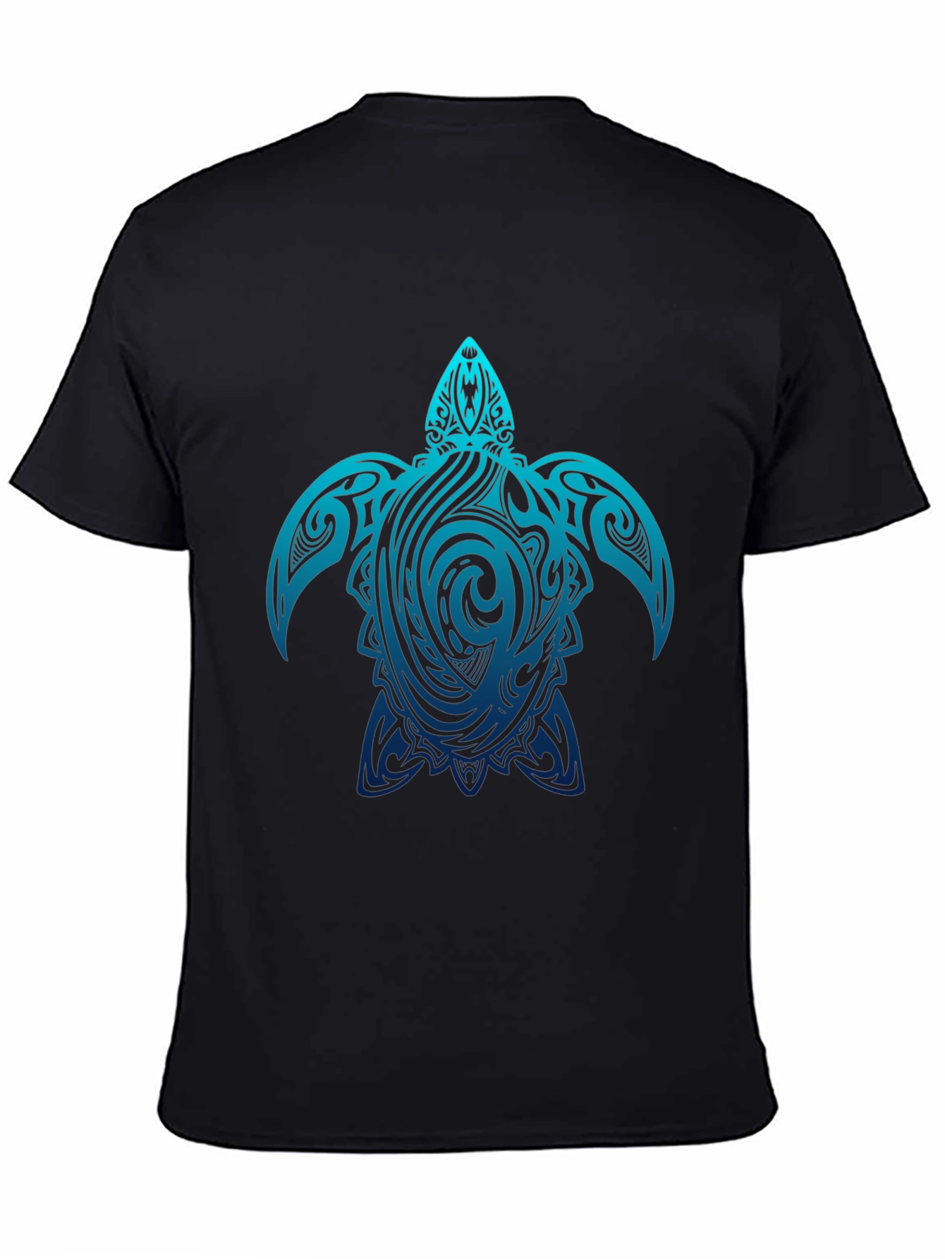 Mens Black T-Shirt with Blue Turtle Tribal Design