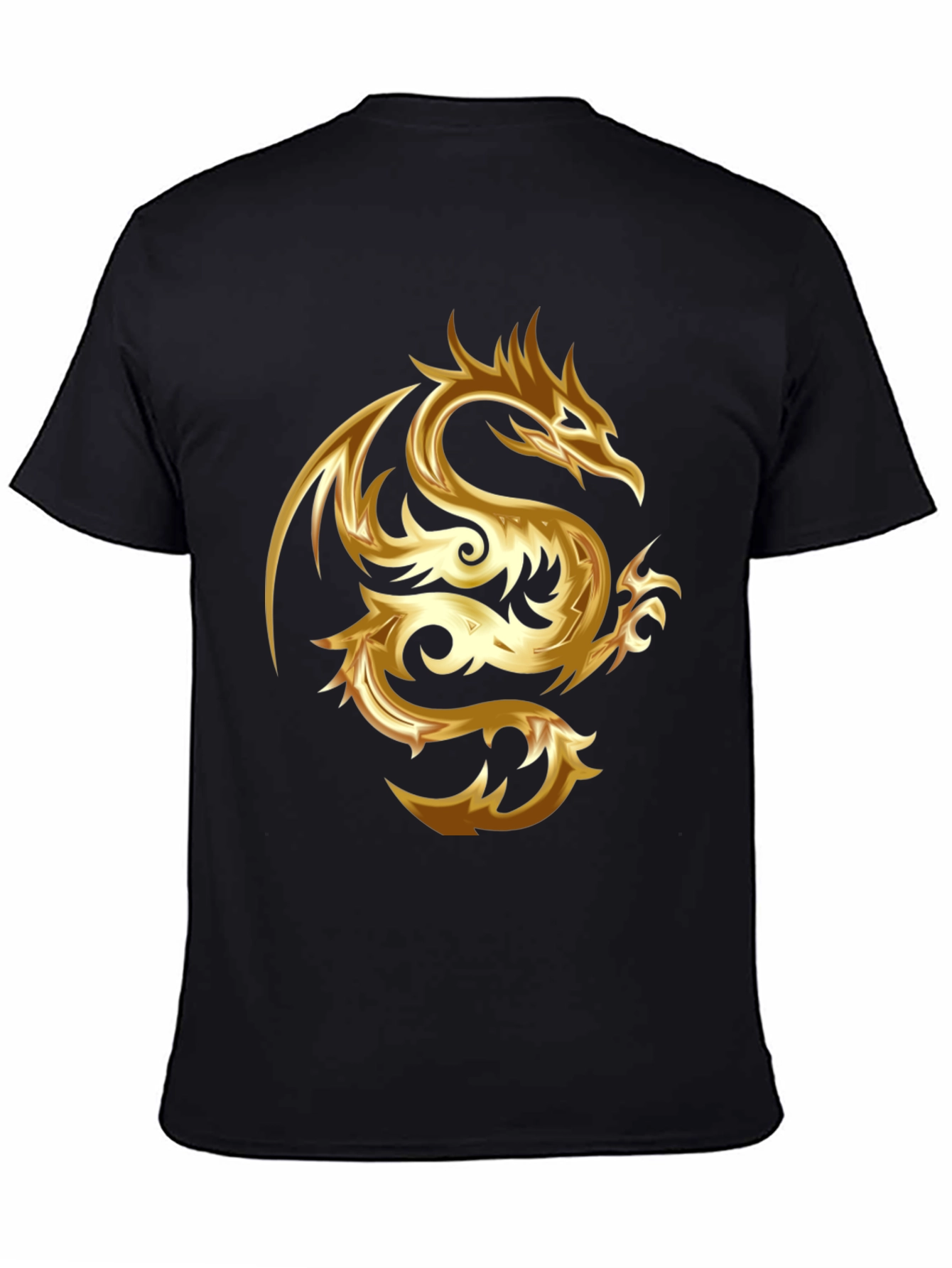 Golden Dragon Graphic Print Black T-Shirt
