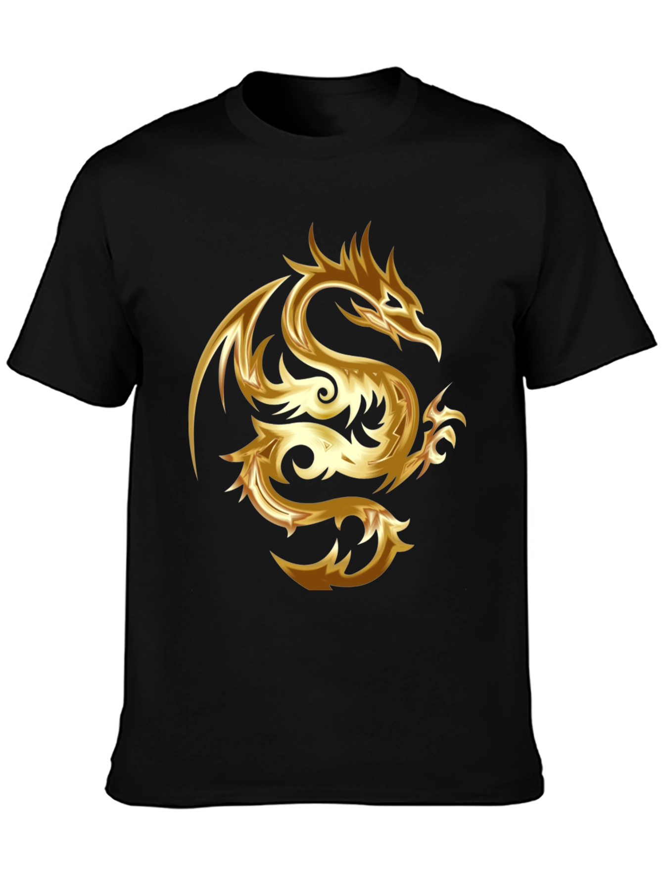 Golden Dragon Graphic Print Black T-Shirt