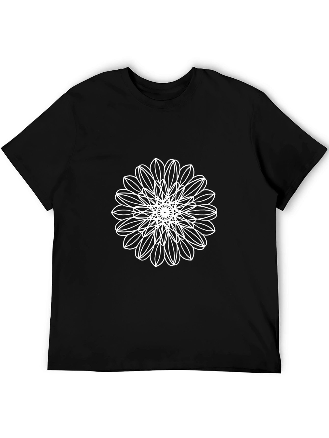 Black T-Shirt with White Floral Mandala Design